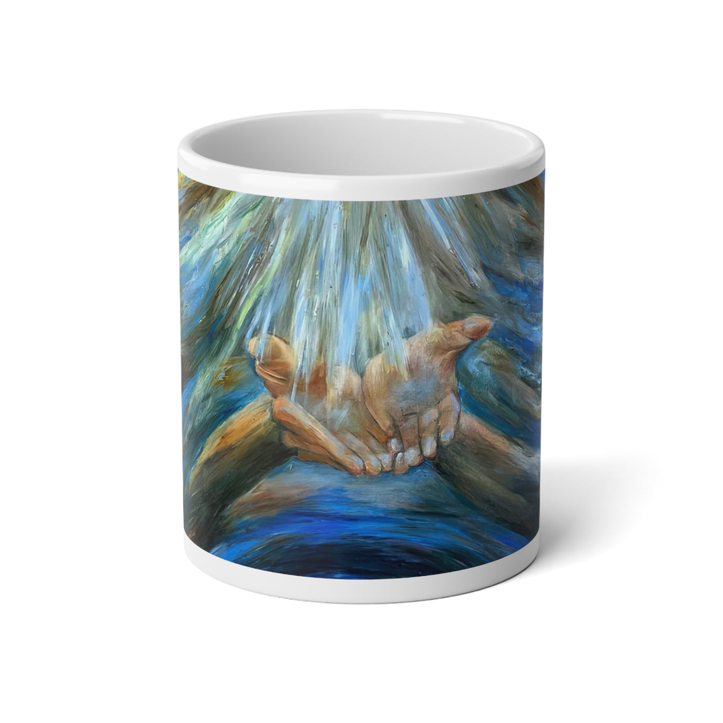 Hands of Grace Large Size Mug, Hands of Light, Creation, Spiritual, Religious Christmas Gift, Jumbo 20 oz Mug XL Size Mug Christian Spirit Christ Gift