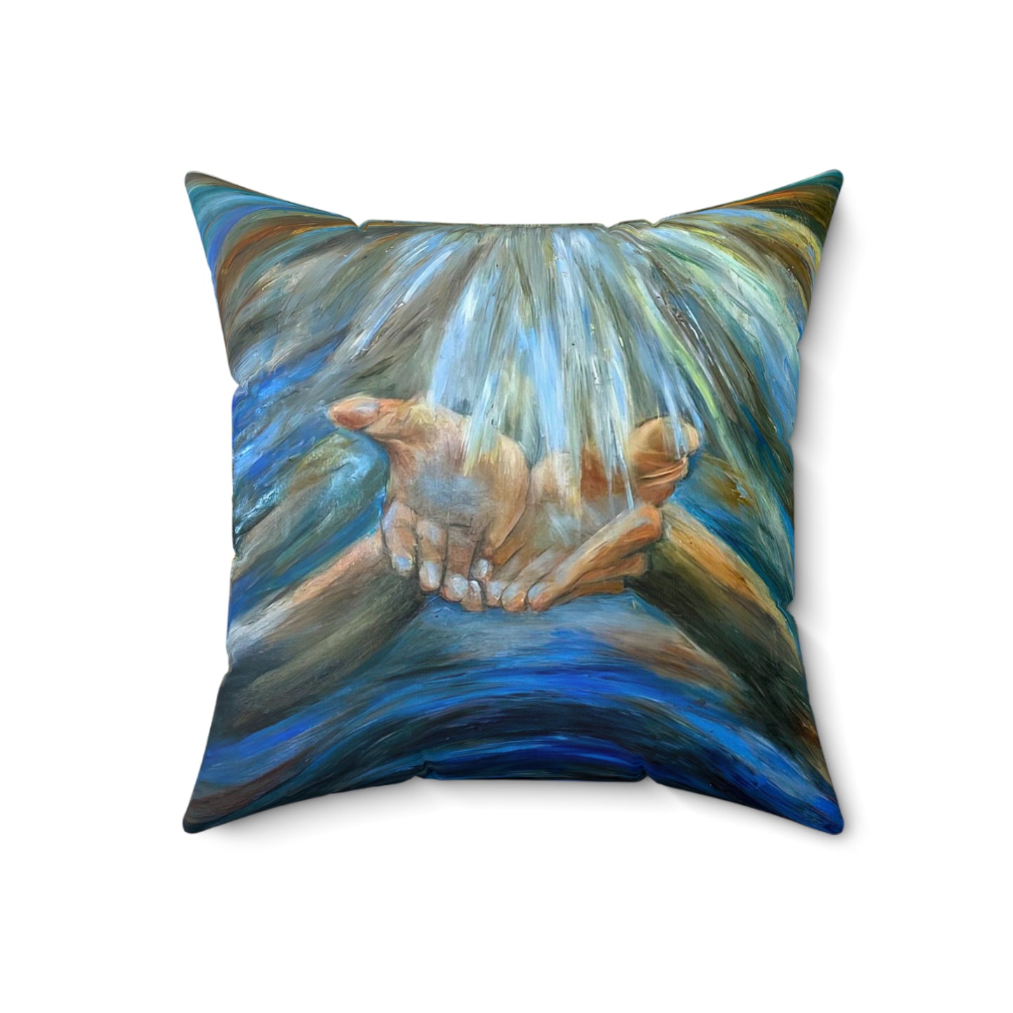 Reiki Hands of Grace, Hands of Light, Creation, Spiritual, Meditation, Yoga Spun Polyester Square Pillow Energy Work