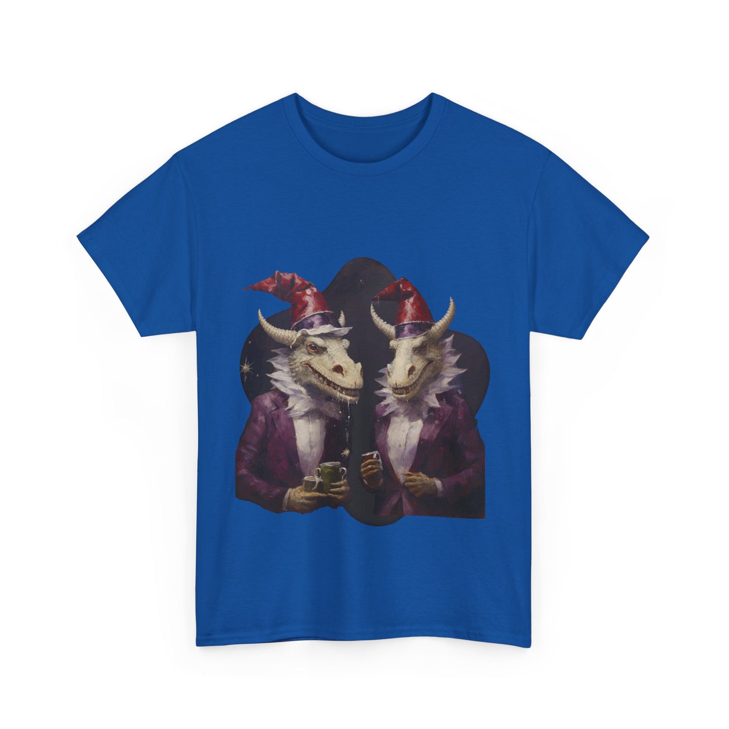 Holiday Cohort Dragons Graphic Tee - Dragons and Crocodiles in Santa Hat T-shirt -  Dragon Lovers Unisex Heavy Cotton Tee T-Shirt