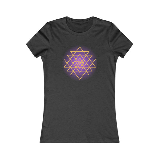 Sacred Geometry Sri Yantra -Purple Glow - Shree Yantra, Shri Chakra, Nava Chakra Shirt, Yoga Tees, Yoga Graphic T-shirt, Ladies Cut Graphic Tees