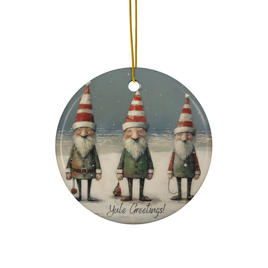 Nordic, British Irish Scottish Seaside Gnomes, Yule Greetings Christmas Tree Keepsake Ornament Ceramic