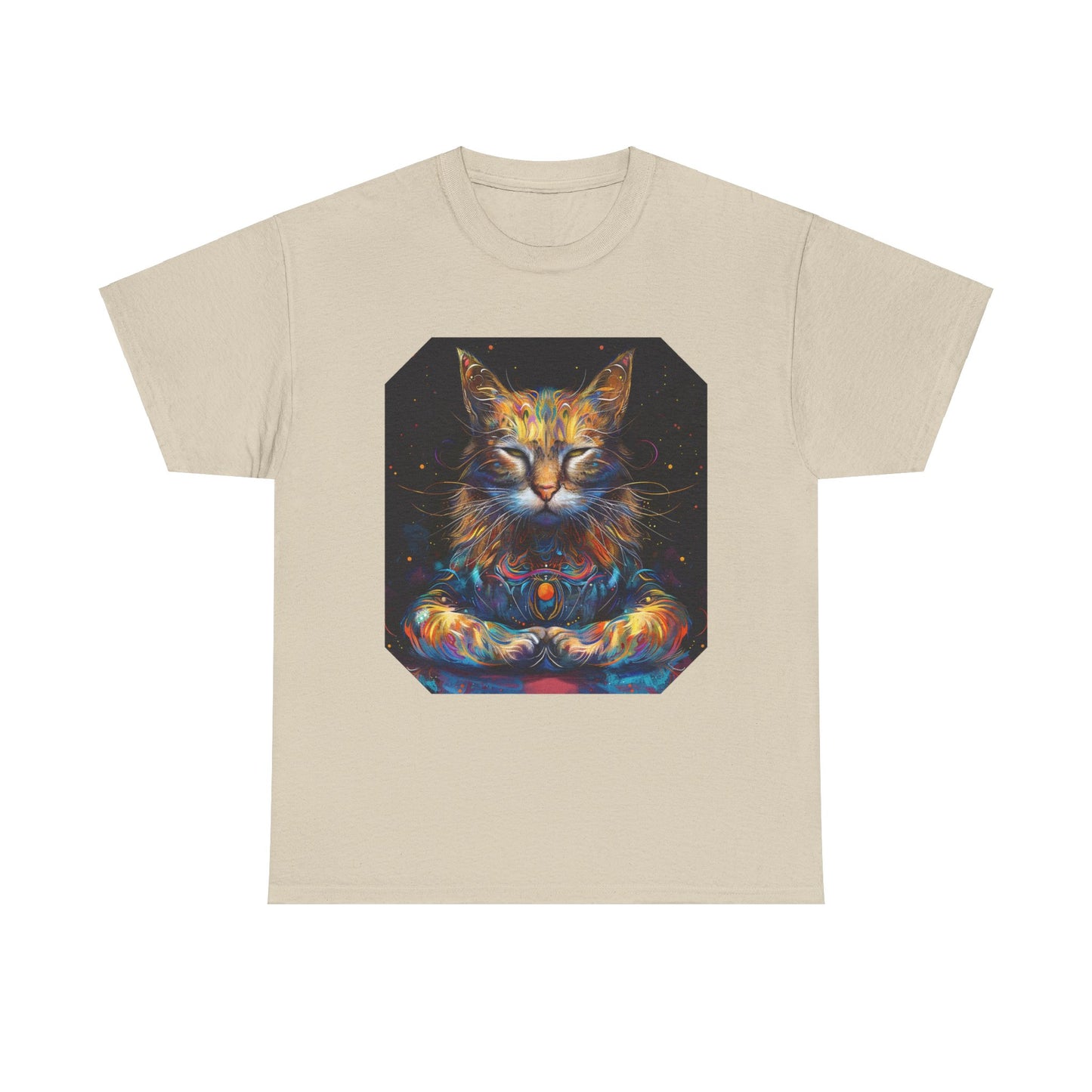 Zen Meditating Yogi Cat, (V4) Cat Gift Unisex Heavy Cotton Tee T-Shirt