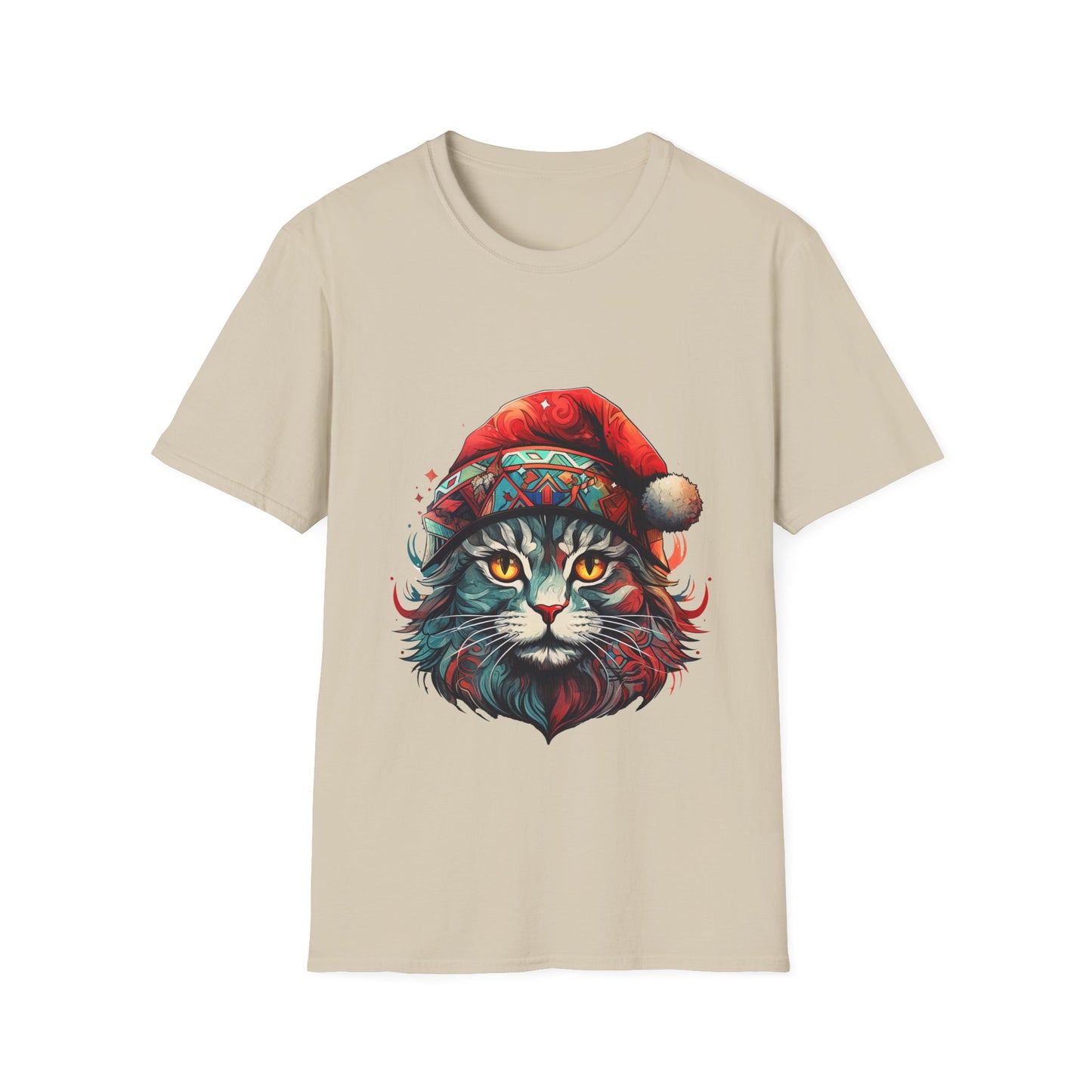 Santa Cats in Christmas Hat Holiday Christmas Cat Shirt, Cat Lover's Graphic Tee Graphic Unisex T- Shirt, T-Shirt Cat Lovers Gift  Softstyle T-Shirt Tee  Christmas JumperTeeshirt Stylized Cat