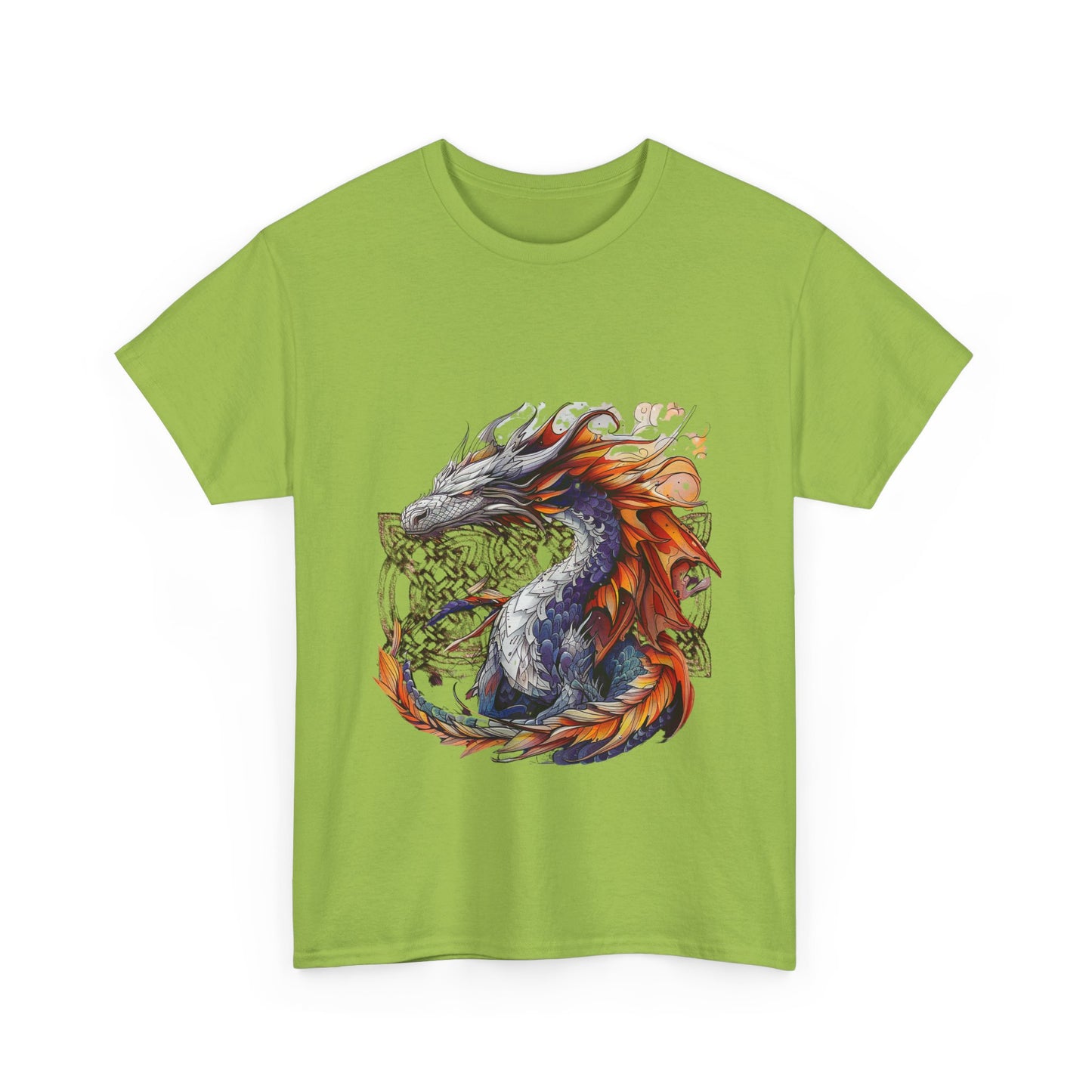 Orange Celtic Dragon Graphic Tee - Dragon in Santa Hat T-shirt -  Dragon Lovers Unisex Heavy Cotton Tee T-Shirt