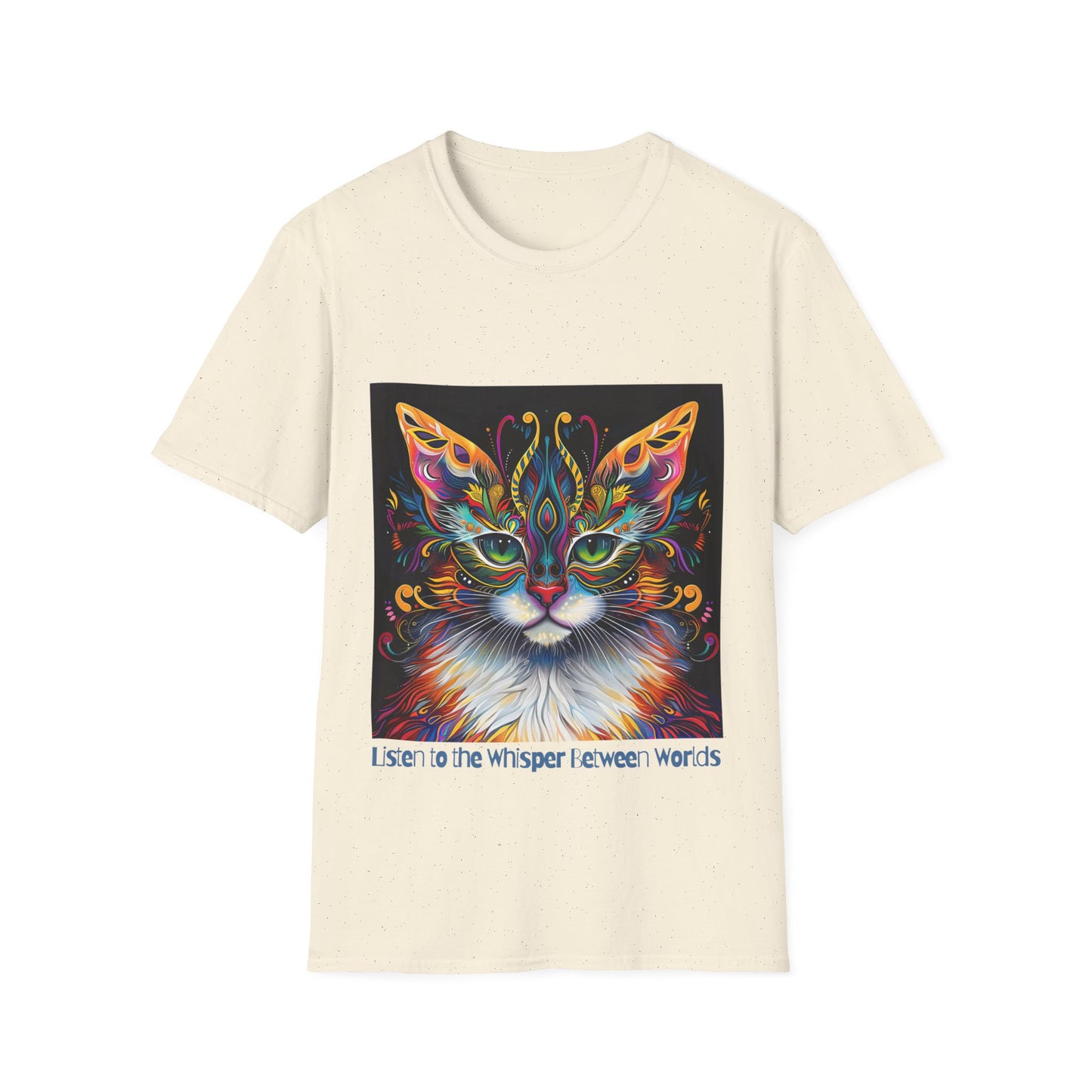 Listen to the Whisper Between Worlds- Shaman Graphic Cat Tee, Cat Lover's Graphic Tee Graphic Unisex T- Shirt, T-Shirt Cat Lovers Gift  Softstyle T-Shirt Tee Teeshirt Stylized Cat