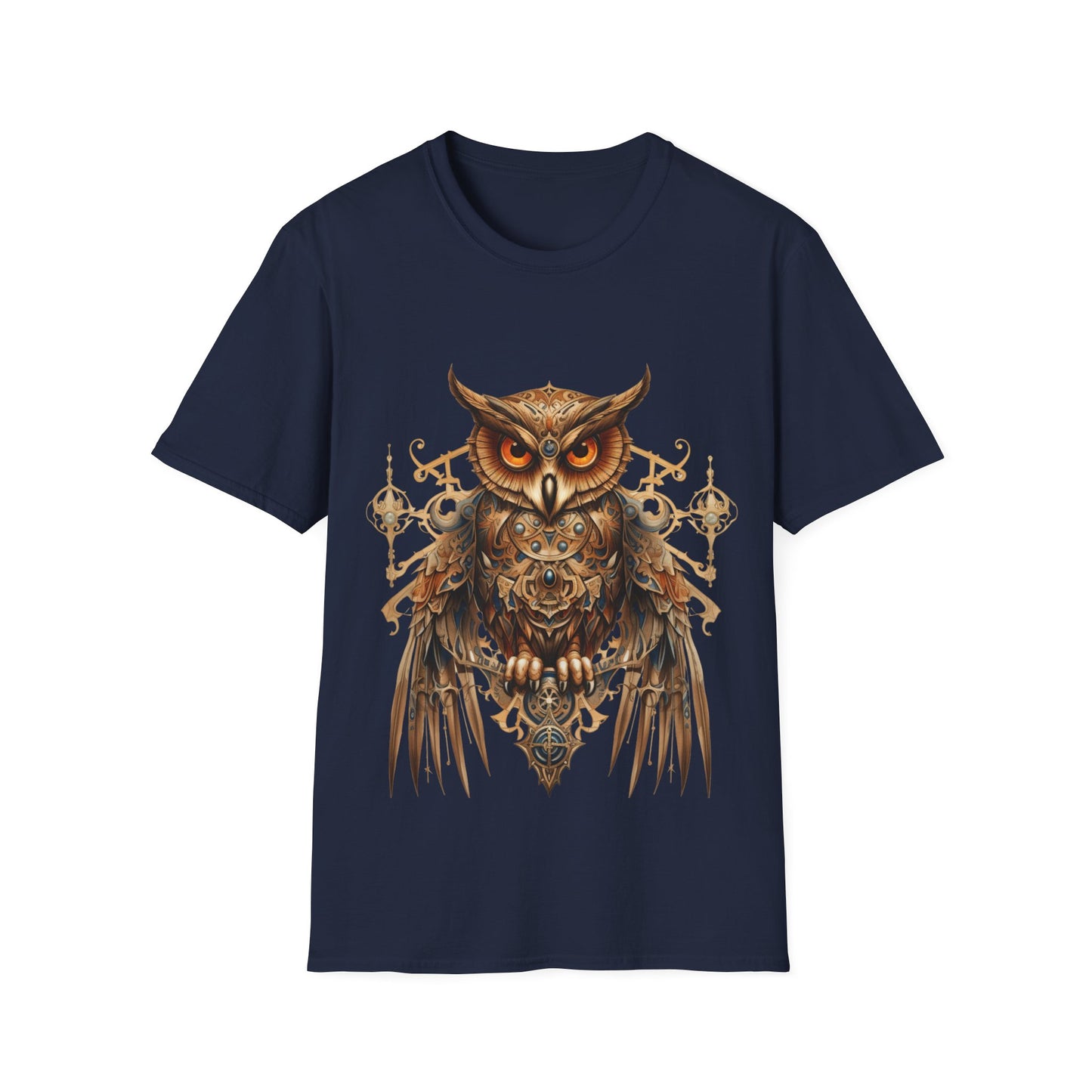 Steampunk Art Deco Style Owl II, Golden Owl Shirt, 1920's Owl  Gift  Unisex Tee Shirt, T-Shirt Softstyle T-Shirt Tee Teeshirt