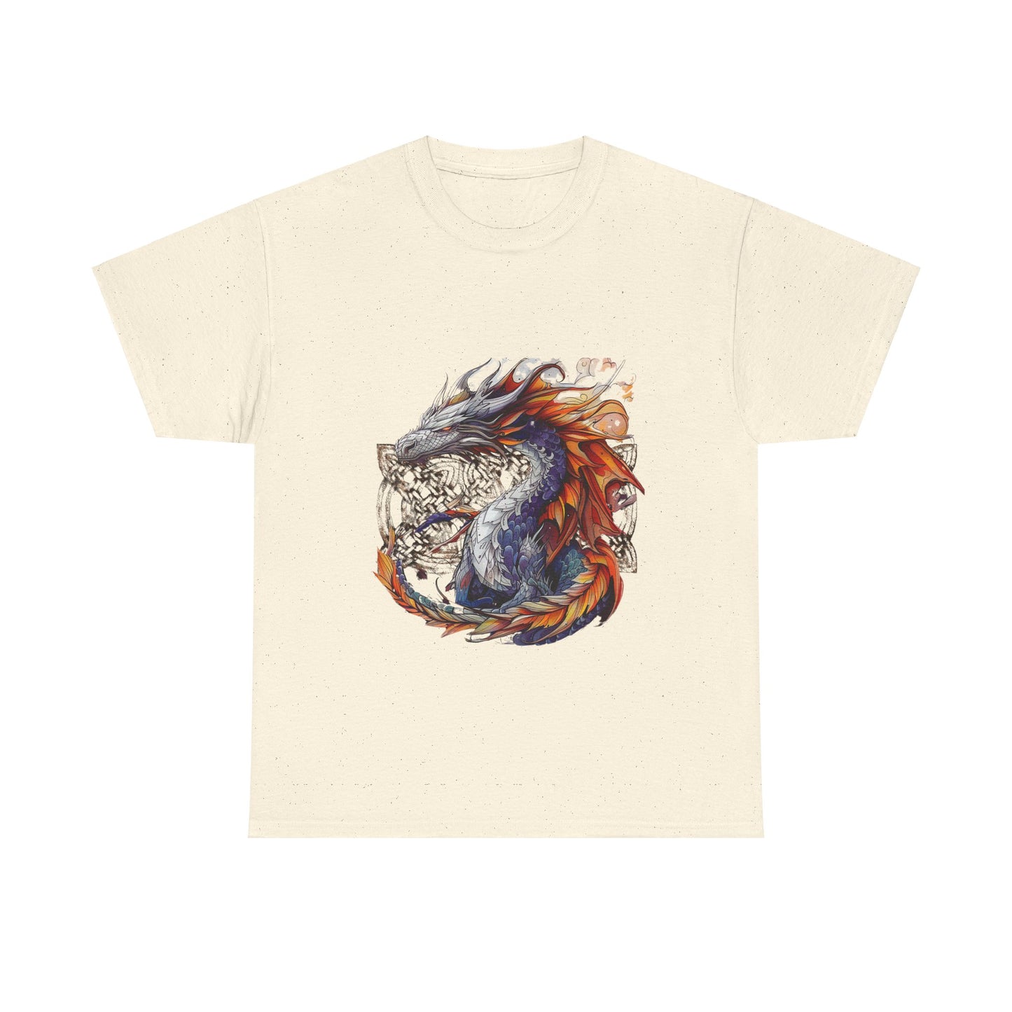 Orange Celtic Dragon Graphic Tee - Dragon in Santa Hat T-shirt -  Dragon Lovers Unisex Heavy Cotton Tee T-Shirt