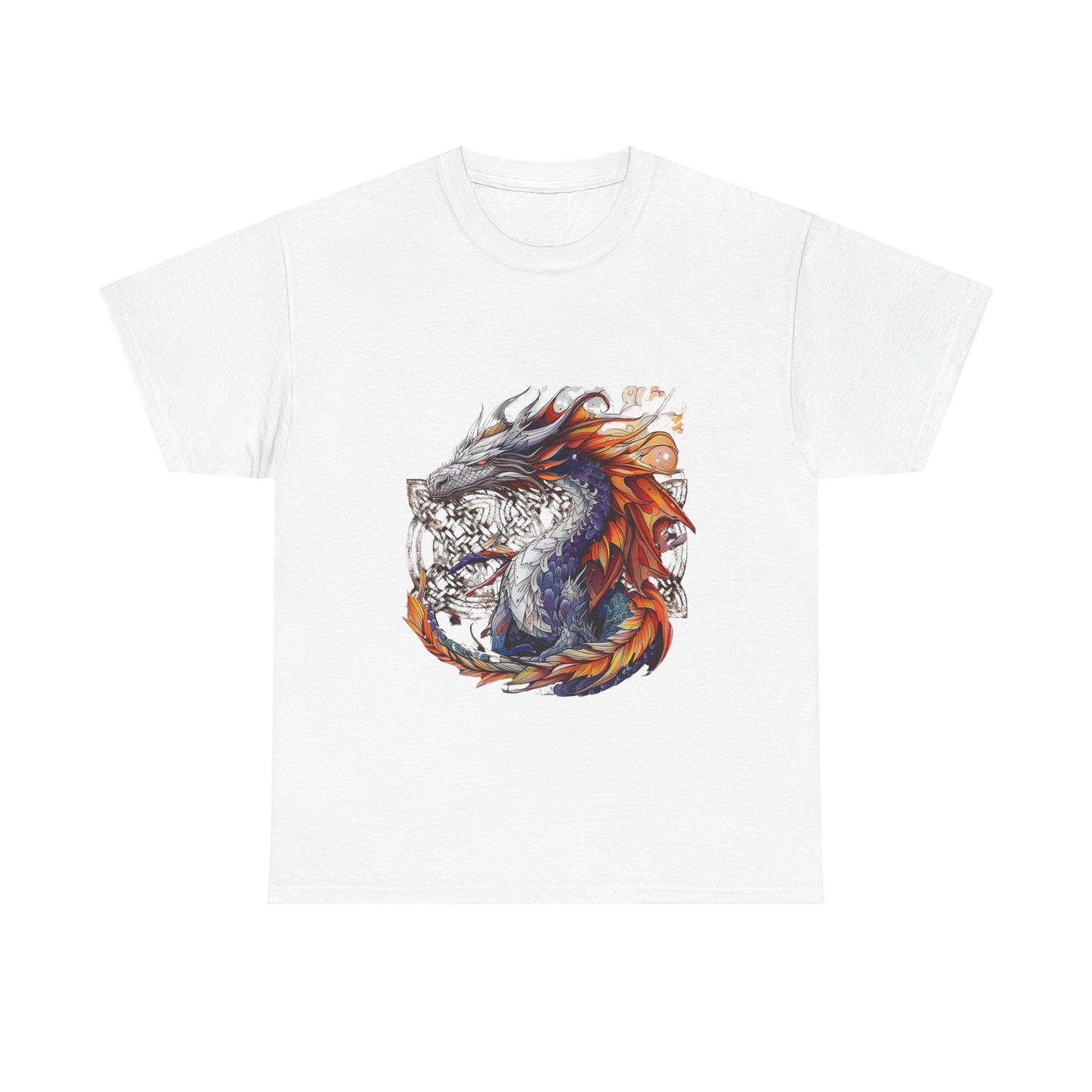 Orange Celtic Dragon Graphic Tee - Dragon in Santa Hat T-shirt -  Dragon Lovers Unisex Heavy Cotton Tee T-Shirt