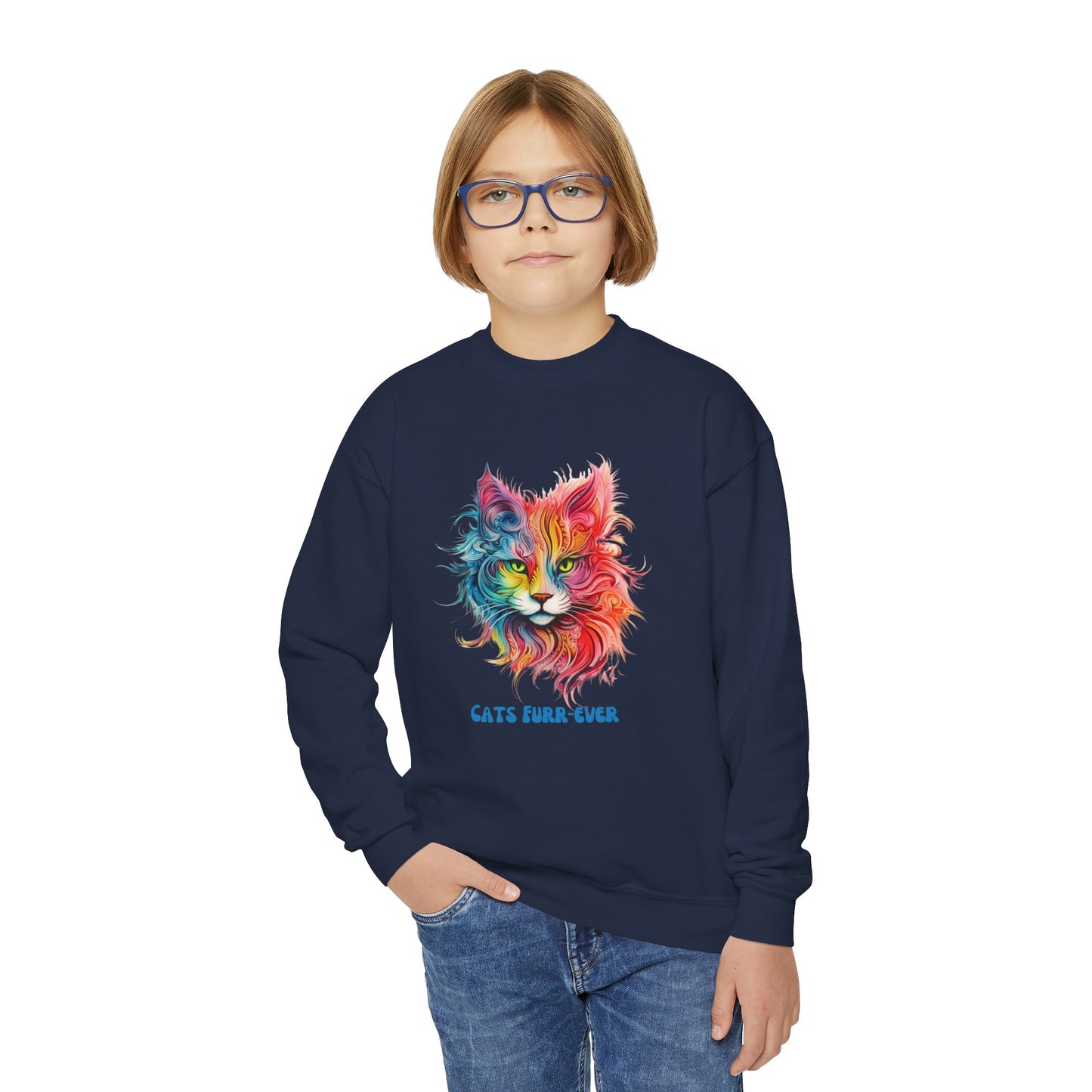Cats Furr-Ever. Kids Cat Lovers, Kids, Girls, Boys Youth Crewneck Sweatshirt Magic  Fluffy Cat for Kids