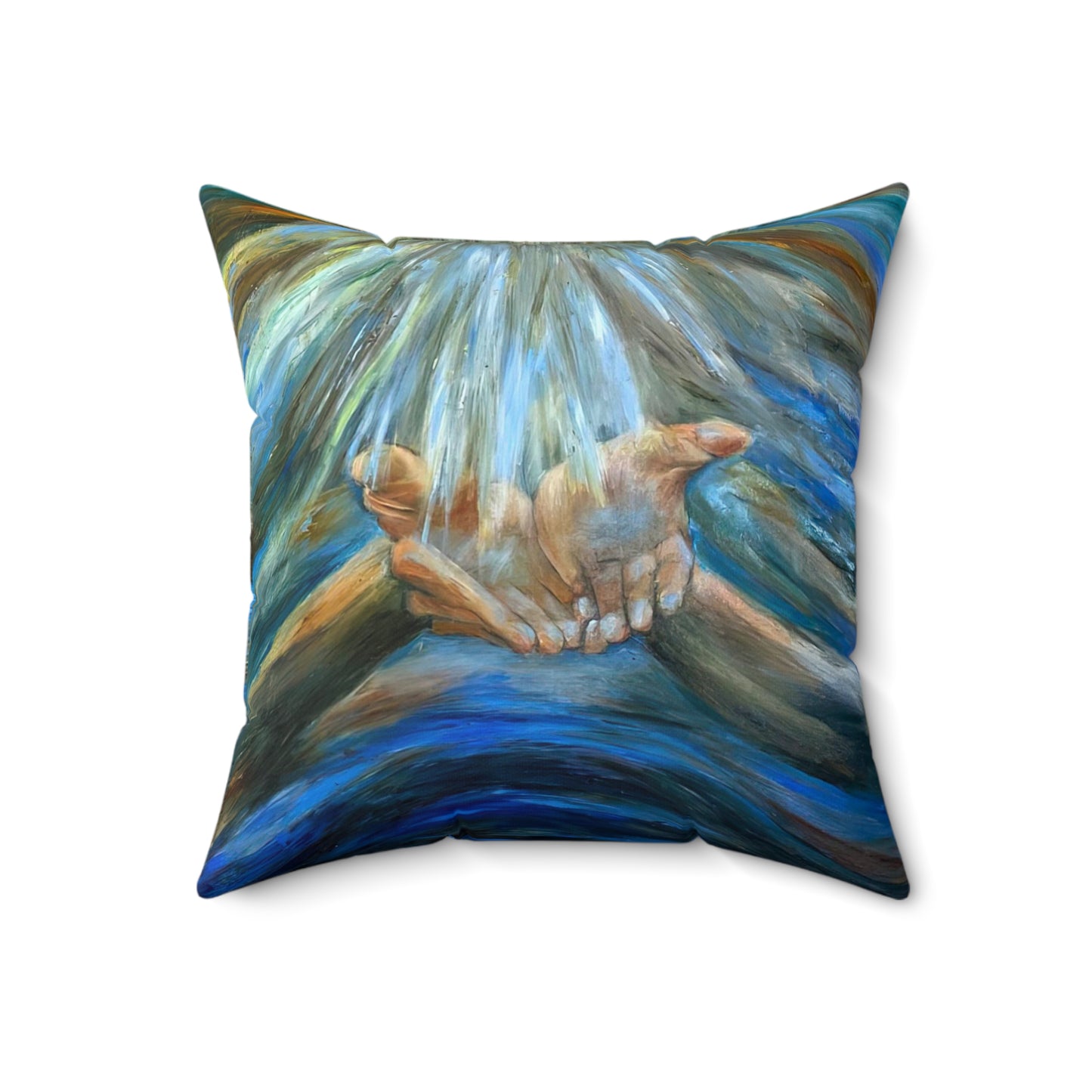 Reiki Hands of Grace, Hands of Light, Creation, Spiritual, Meditation, Yoga Spun Polyester Square Pillow Energy Work