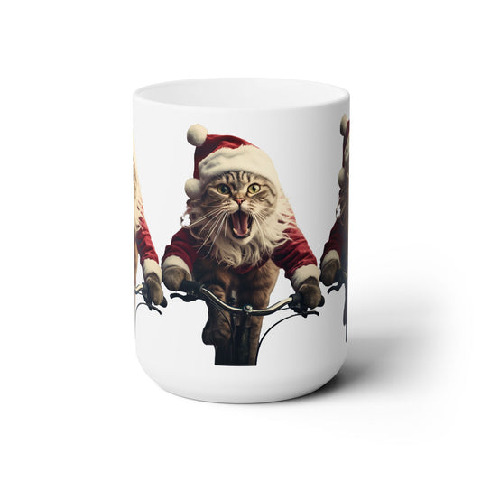 Screaming Christmas Cats on Bikes Bicycle-  Cat and Cycling Lover - xmas holiday Gift Mug15 oz mug