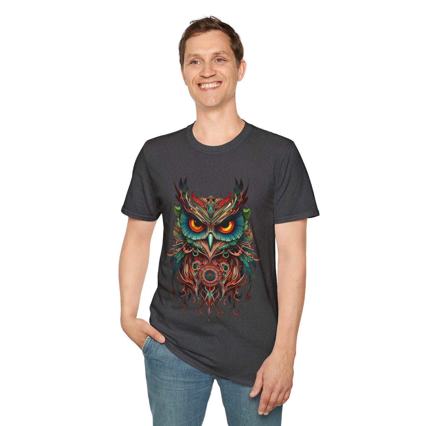 Jeweled Tone Owl, Owl Shirt, Barn Steampunk Owl   Unisex Tee Shirt, T-Shirt Softstyle T-Shirt Tee Teeshirt