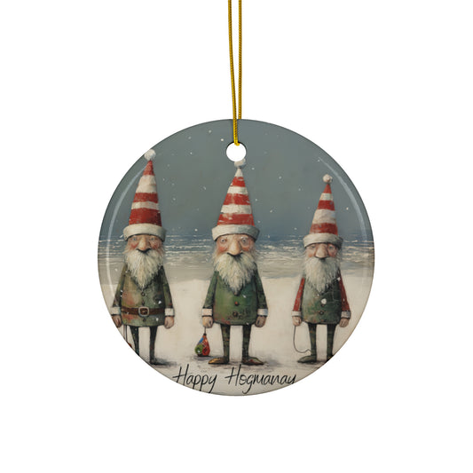 Hogmanay Scottish Seaside Gnomes, Happy Hogmanay Christmas Tree Keepsake Ornament Ceramic