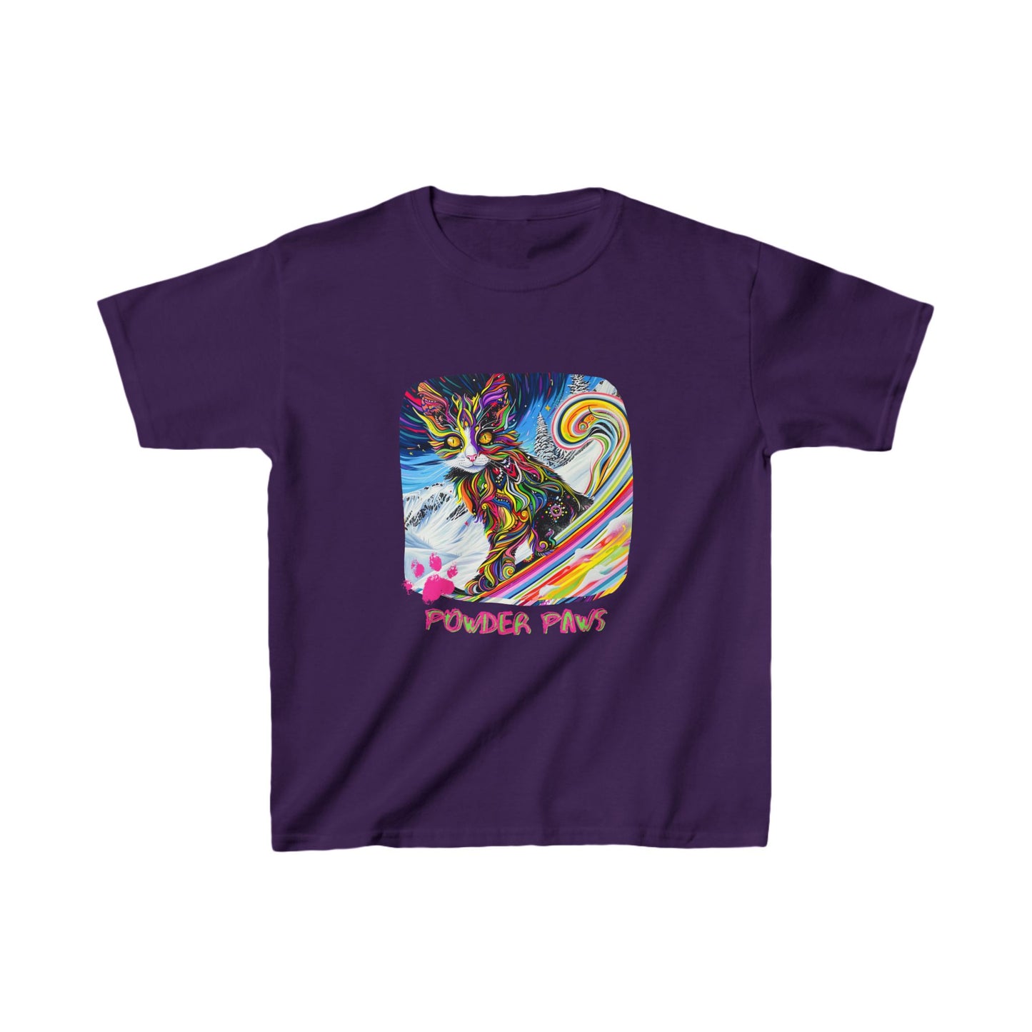 Kids - Powder Paws Skiing Cat Graphic Tee - Vibrant Ski Cat Design for Young Adventurers