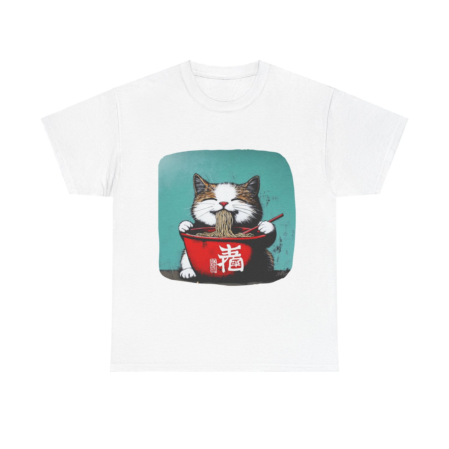 Ramen Cat, Cats and Ramen, Ramen Art Gift   -  Cute Cats Unisex Heavy Cotton Tee T-Shirt