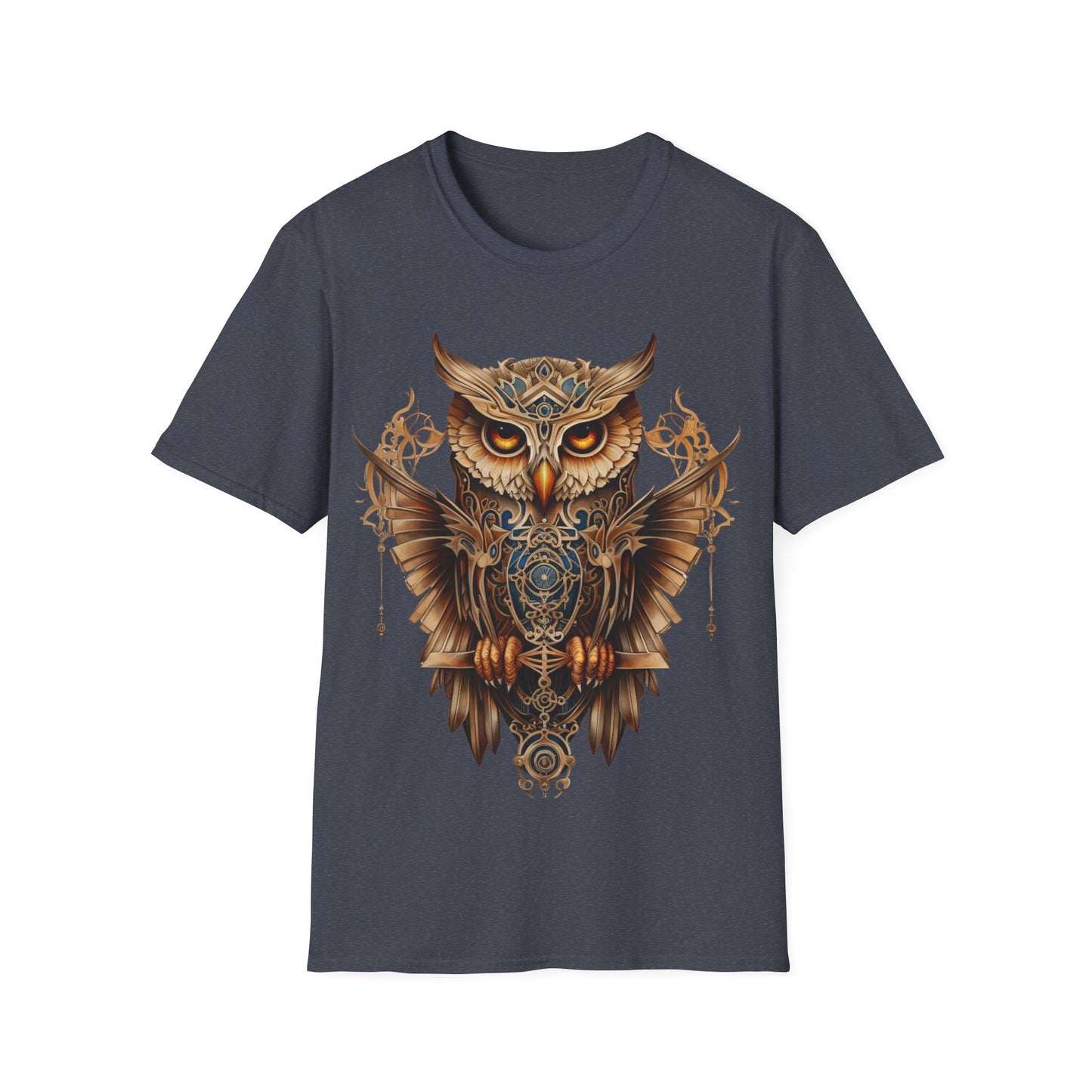 Art Deco Style Owl, Golden Owl Shirt, 1920's Steampunk Owl Christmas Gift  Unisex Tee Shirt, T-Shirt Softstyle T-Shirt Tee Teeshirt