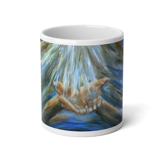 Hands of Grace, Hands of Light, Reiki, Energy Work Gift, Spiritual, Meditation, Large Size Jumbo Mug, 20oz - Original Artwork