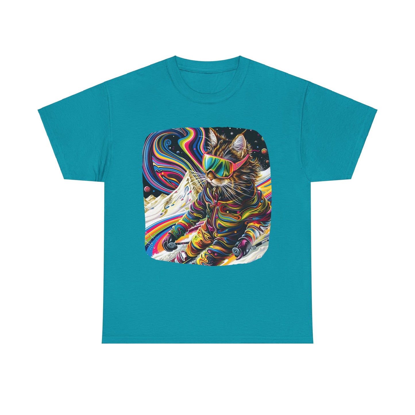 Ski Cat, Winter Sports Cat Shirt, Art Gift   -  Cool Cats Unisex Heavy Cotton Tee T-Shirt