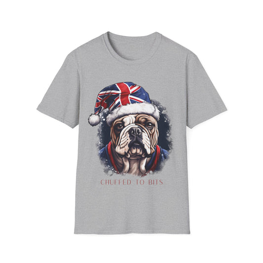 English Bulldog, Chuffed To Bits T-Shirt, British Union Jack, Mens Womans Unisex Shirt Softstyle T-Shirt Teeshirt Anglophile