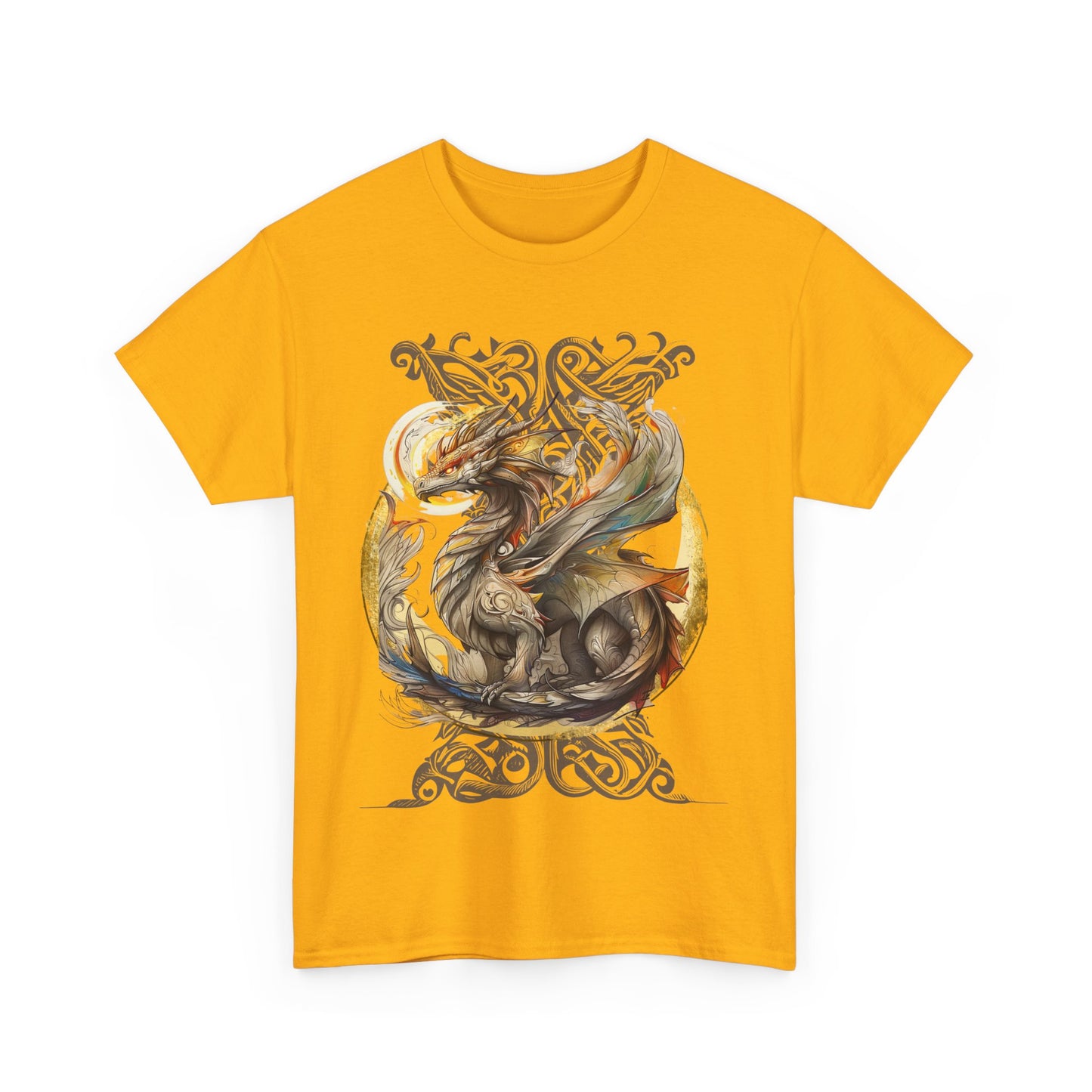 Celtic Background Dragon Graphic Tee - Dragon T-shirt -  Dragon Lovers Unisex Heavy Cotton Tee T-Shirt