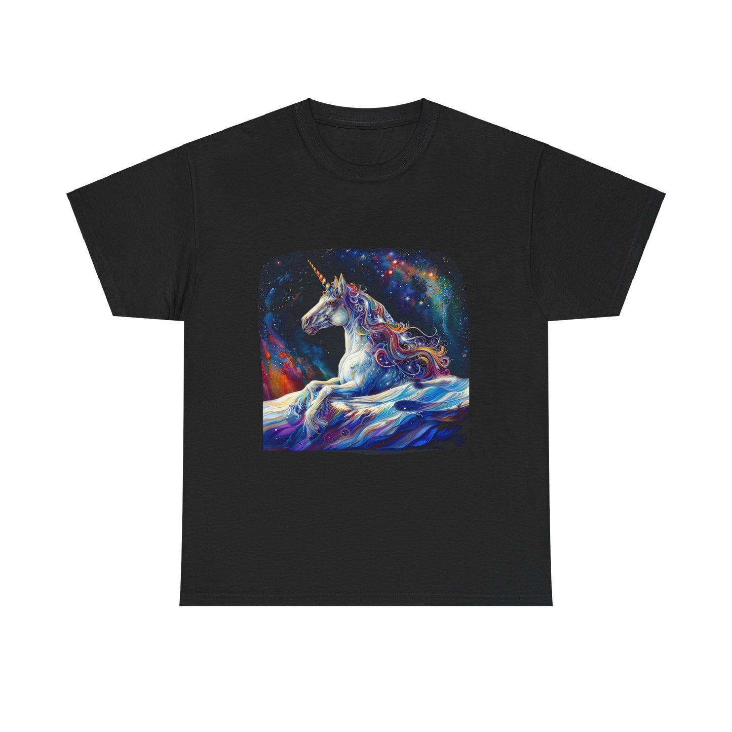 Watery Waves, Rainbow Unicorn - Starry Skies Unicorn Graphic Tee T-shirt -  Unicorn Lovers Unisex Heavy Cotton Tee T-Shirt