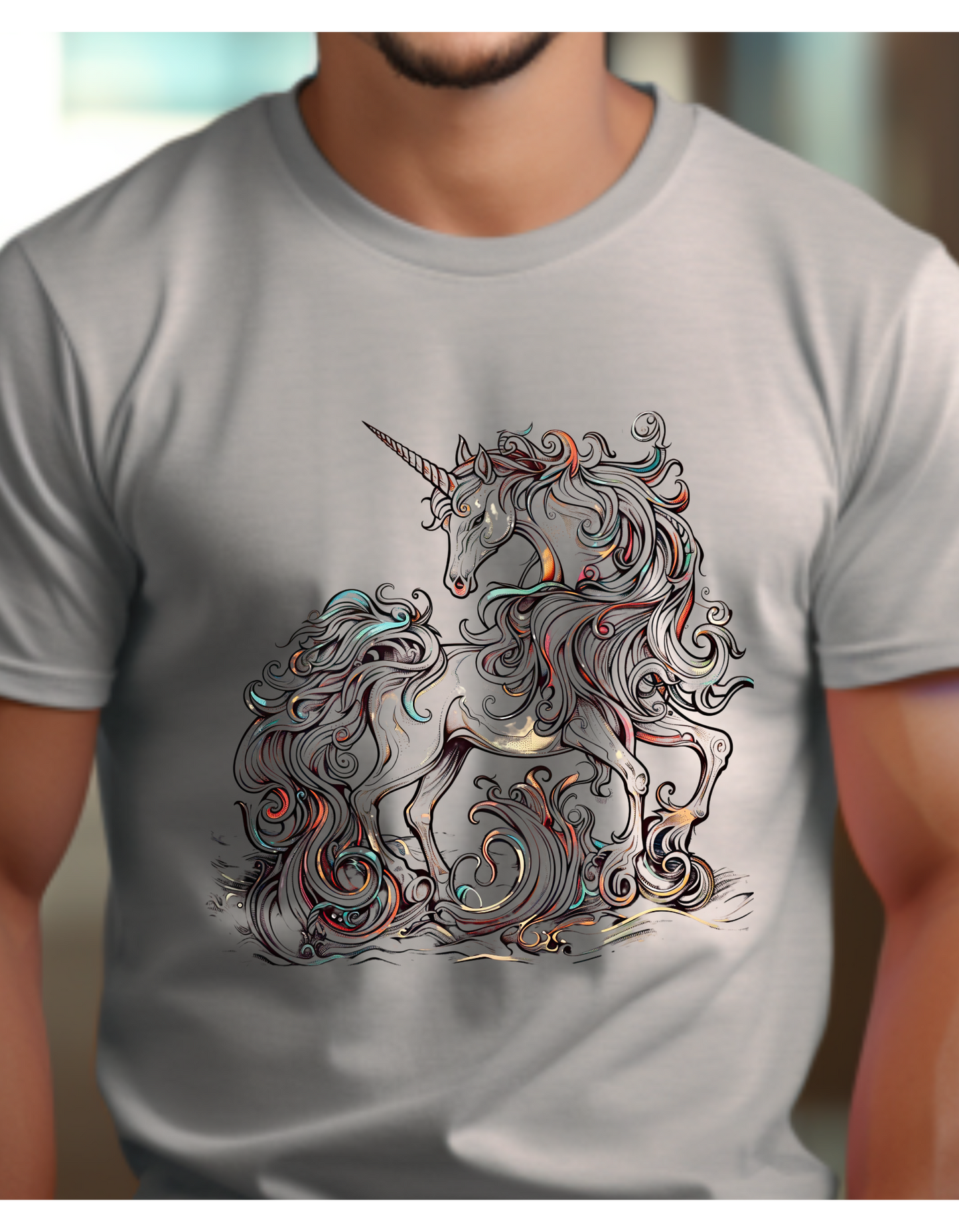 Sketch Style Unicorn Lovers Graphic Tee Unisex Heavy Cotton Tee T-Shirt