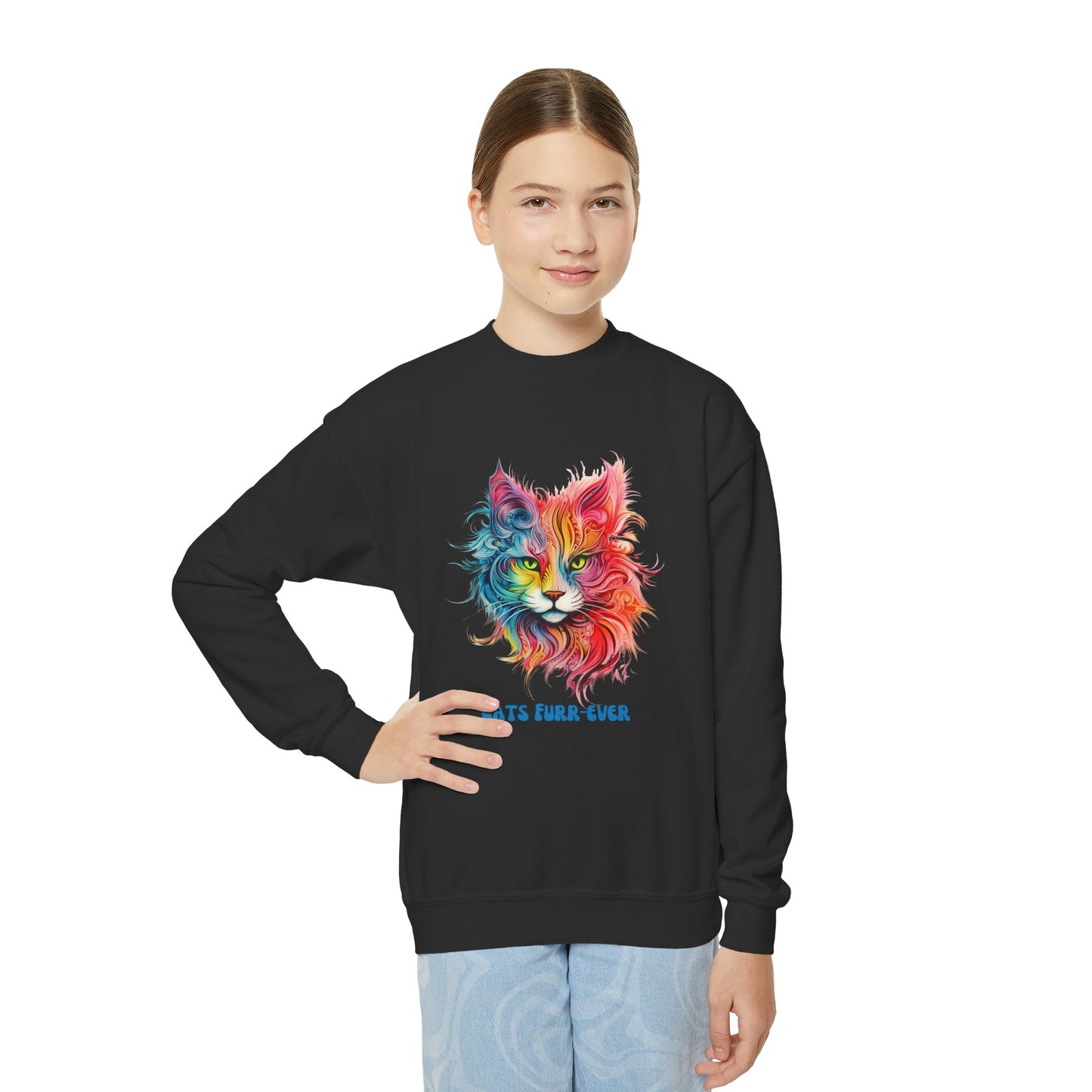 Cats Furr-Ever. Kids Cat Lovers, Kids, Girls, Boys Youth Crewneck Sweatshirt Magic  Fluffy Cat for Kids