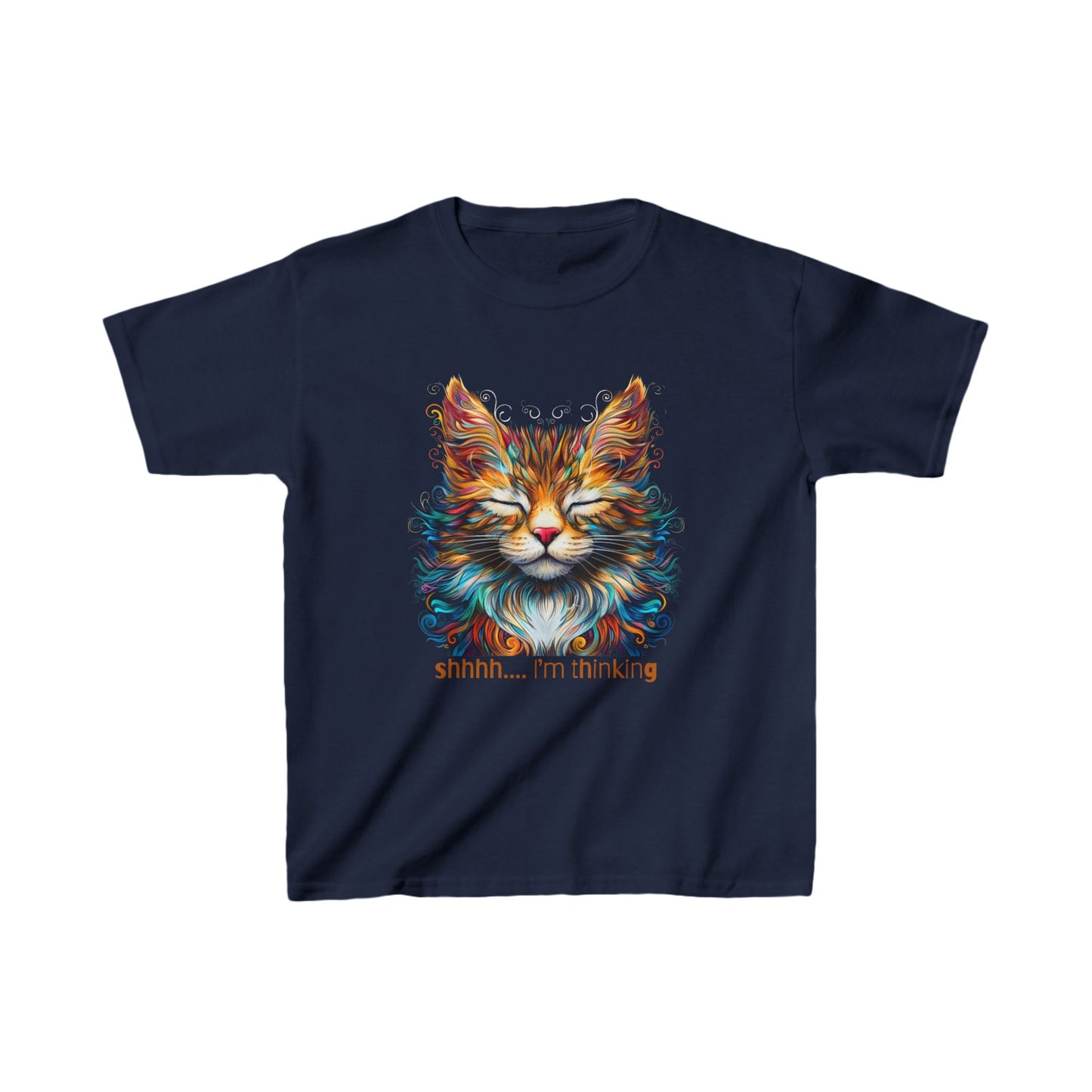 Kids - Thinking Cat Graphic Tee - Vibrant Cute Cat Design for Young Adventurers