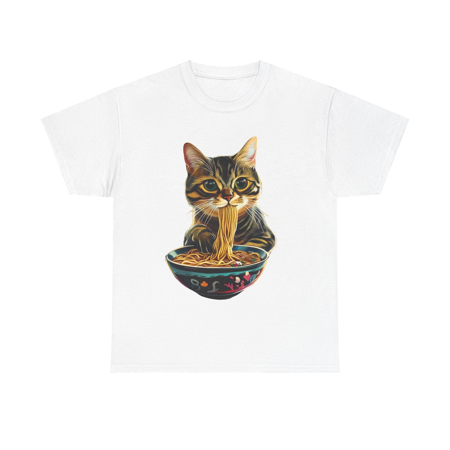 Ramen Cat (Ver 3) Cats and Ramen, Ramen Art Gift   -  Cute Cats Unisex Heavy Cotton Tee T-Shirt