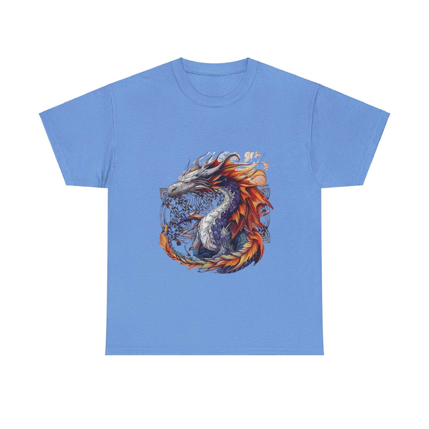 Orange Celtic Dragon Graphic Tee - Dragon in Santa Hat T-shirt -  Dragon Lovers Unisex Heavy Cotton Tee T-Shirt