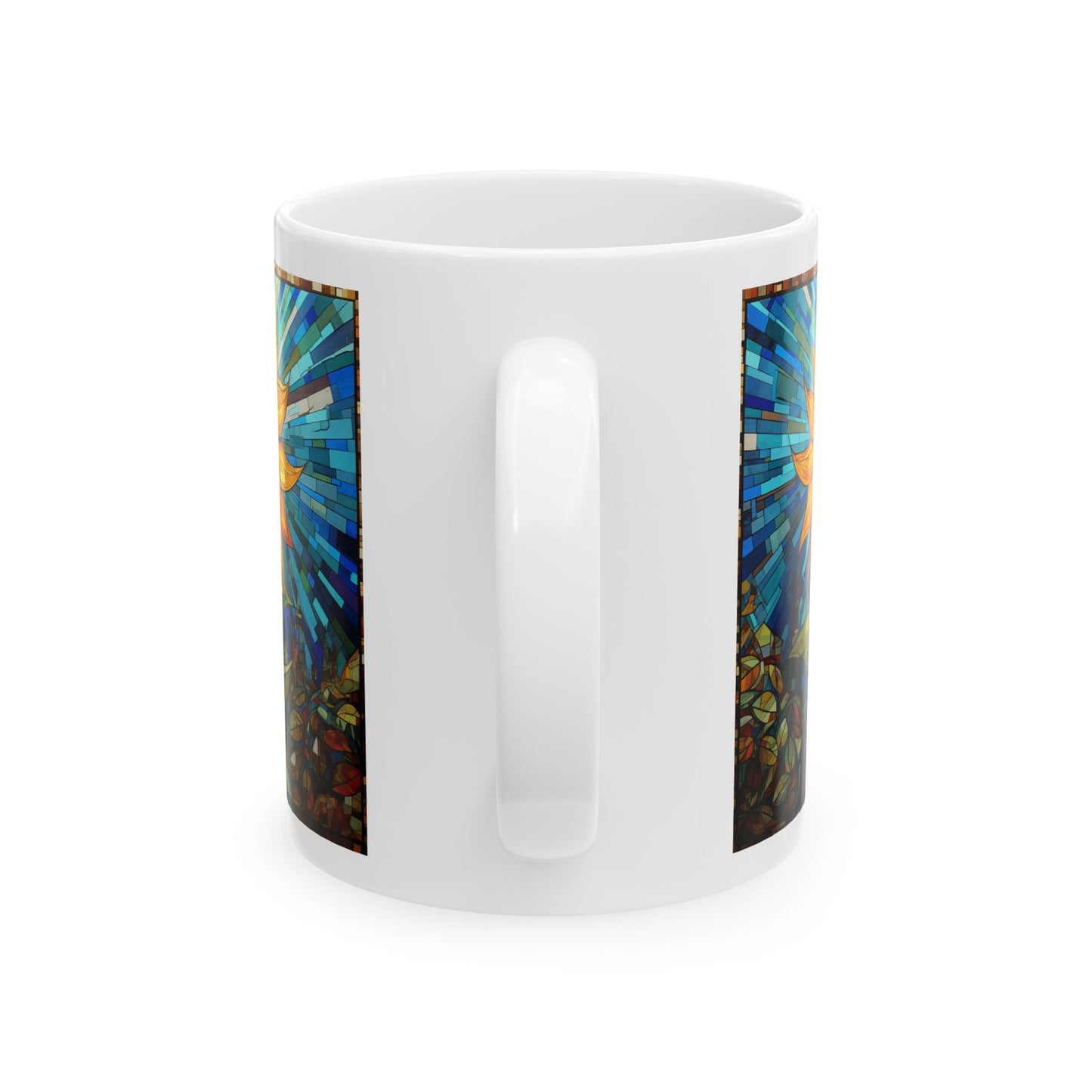 Sunflower Gift  Mug, Printed Art, Sunflower - Faux Stained Glass Style, Ceramic Mug 11oz Colorful, Bright and Cheery