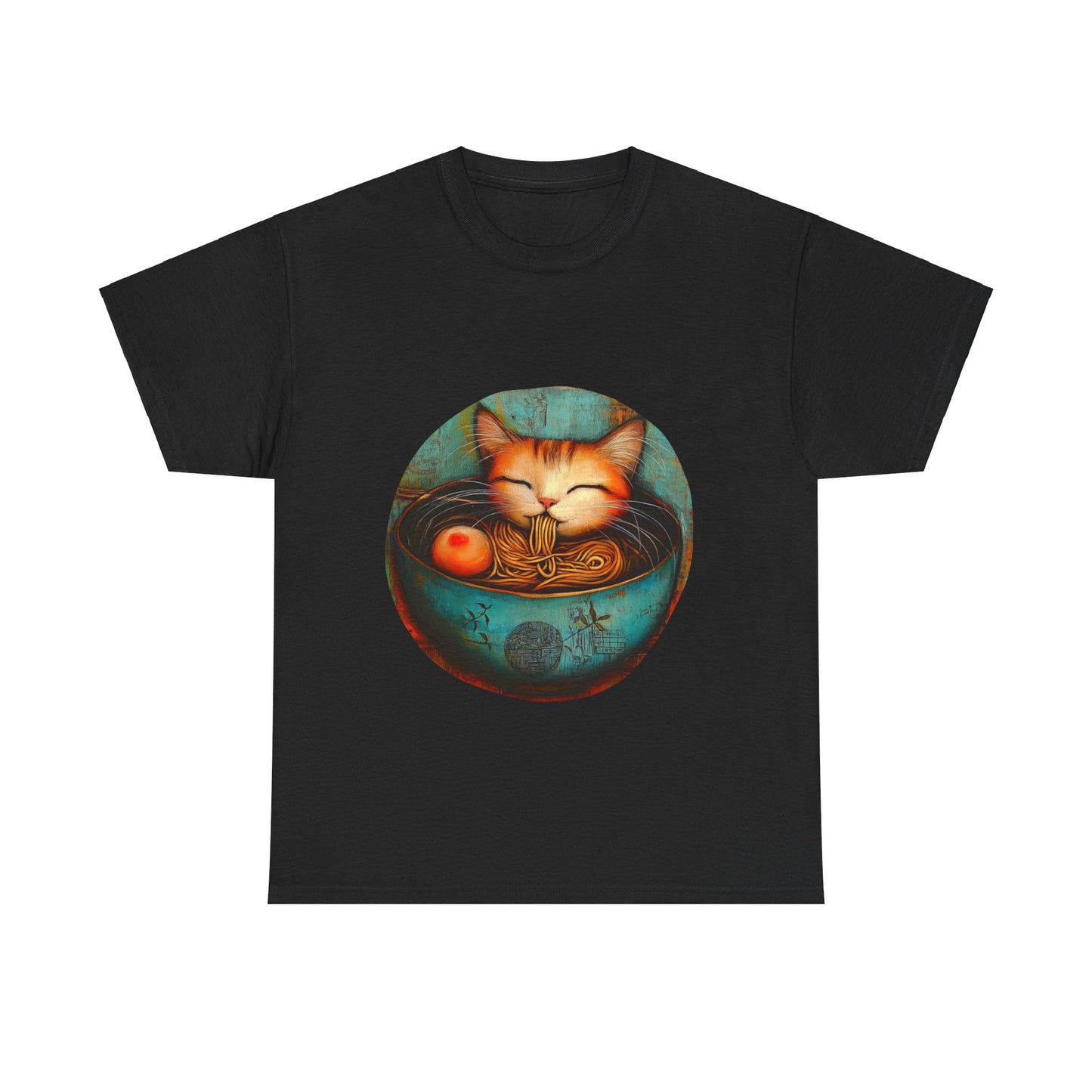 Ramen Cat (Ver 5), Cats and Ramen, Ramen Art Gift   -  Cute Cats Unisex Heavy Cotton Tee T-Shirt