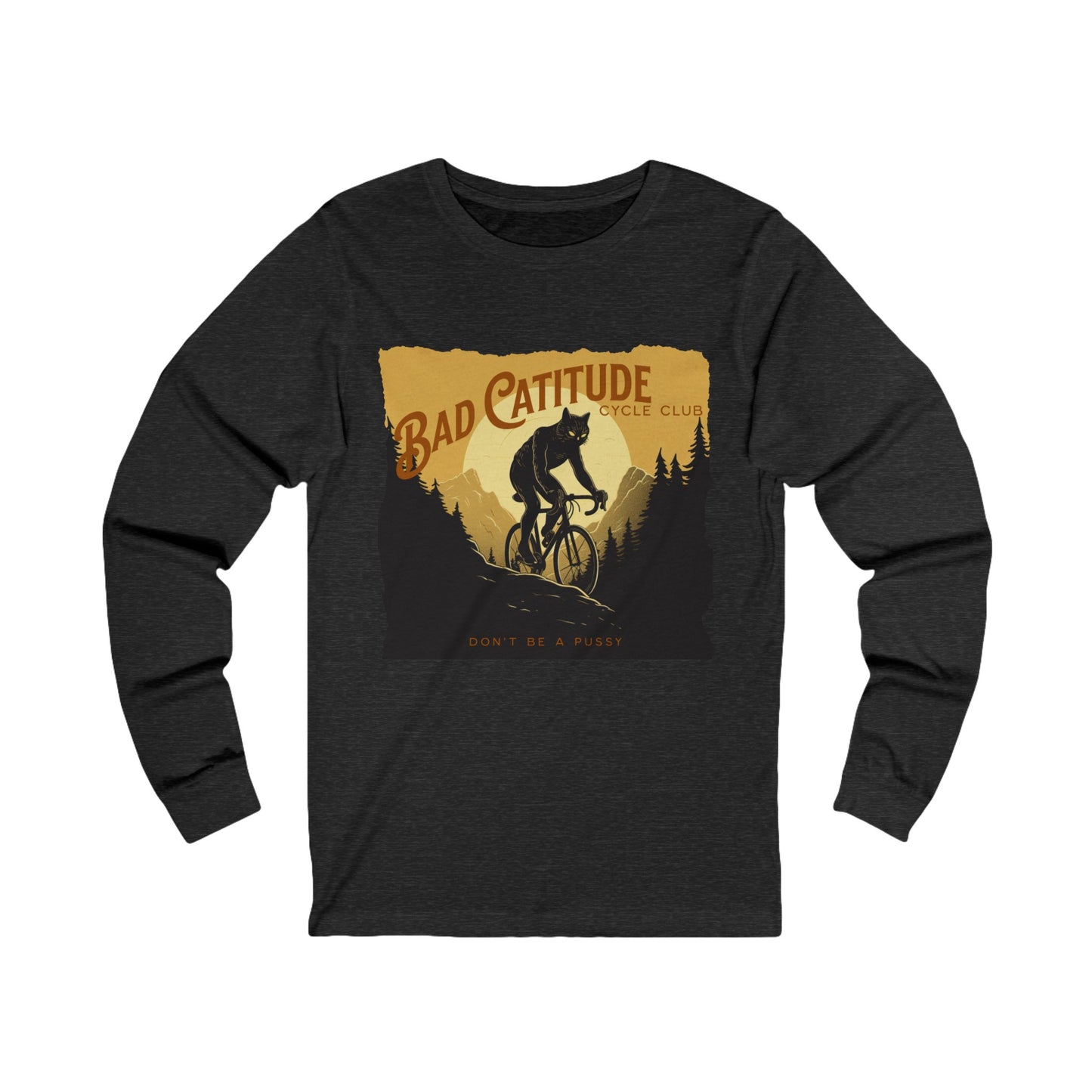 Cycling Cat Cycle, Cat on Bicycle, Bad Catitudes Cycling Club, Unisex Jersey Long Sleeve Tee Shirt, T-Shirt, Cat Lovers Gift