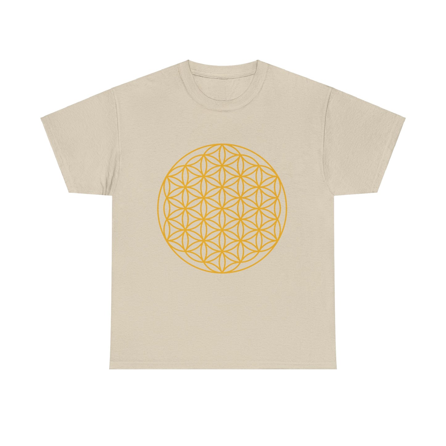 Flower of Life Sacred Geometry, (flat gold design ) Graphic Tee - Yoga, Zen, Meditation Gifts Heavy Cotton Graphic Tee T-Shirt