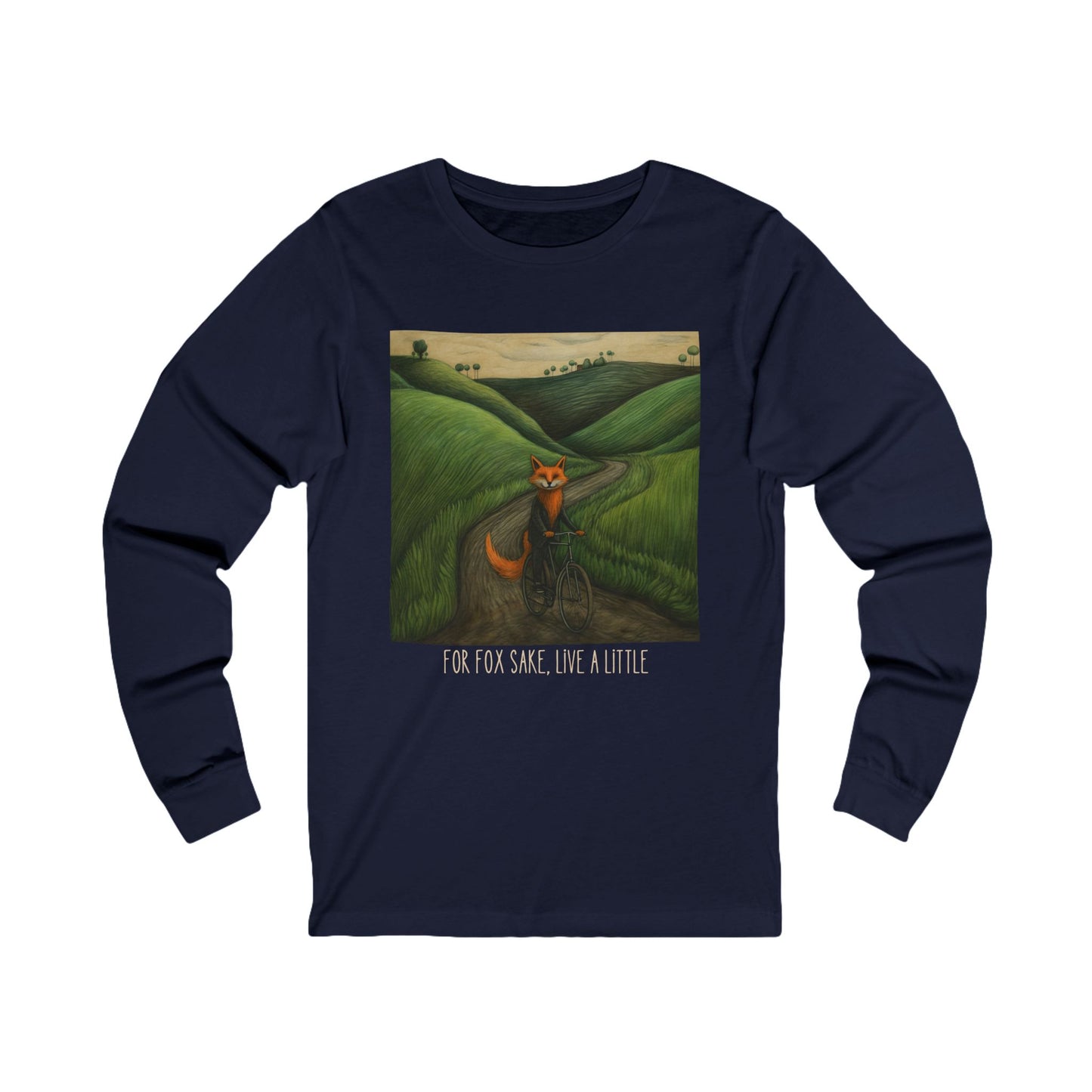 "For Fox Sake" - Red Fox on a Bicycle- Fox & Cycling Lover's Gift   - Unisex Jersey Long Sleeve Tee Shirt, T-Shirt, Fox Lovers Gift