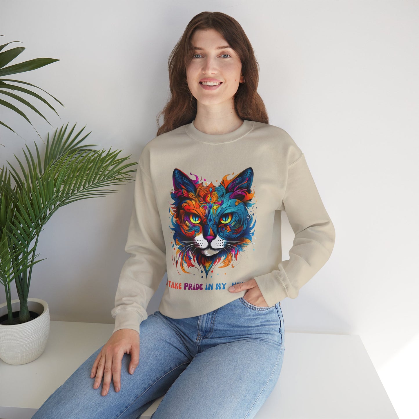 "I Take Pride in My Human" Pride Cat Sweatshirt, Cat Lovers Gift, Kitty Cat LGBTQ+ Shirt Unisex Sweatshirt Sweat Shirt, Many Colors