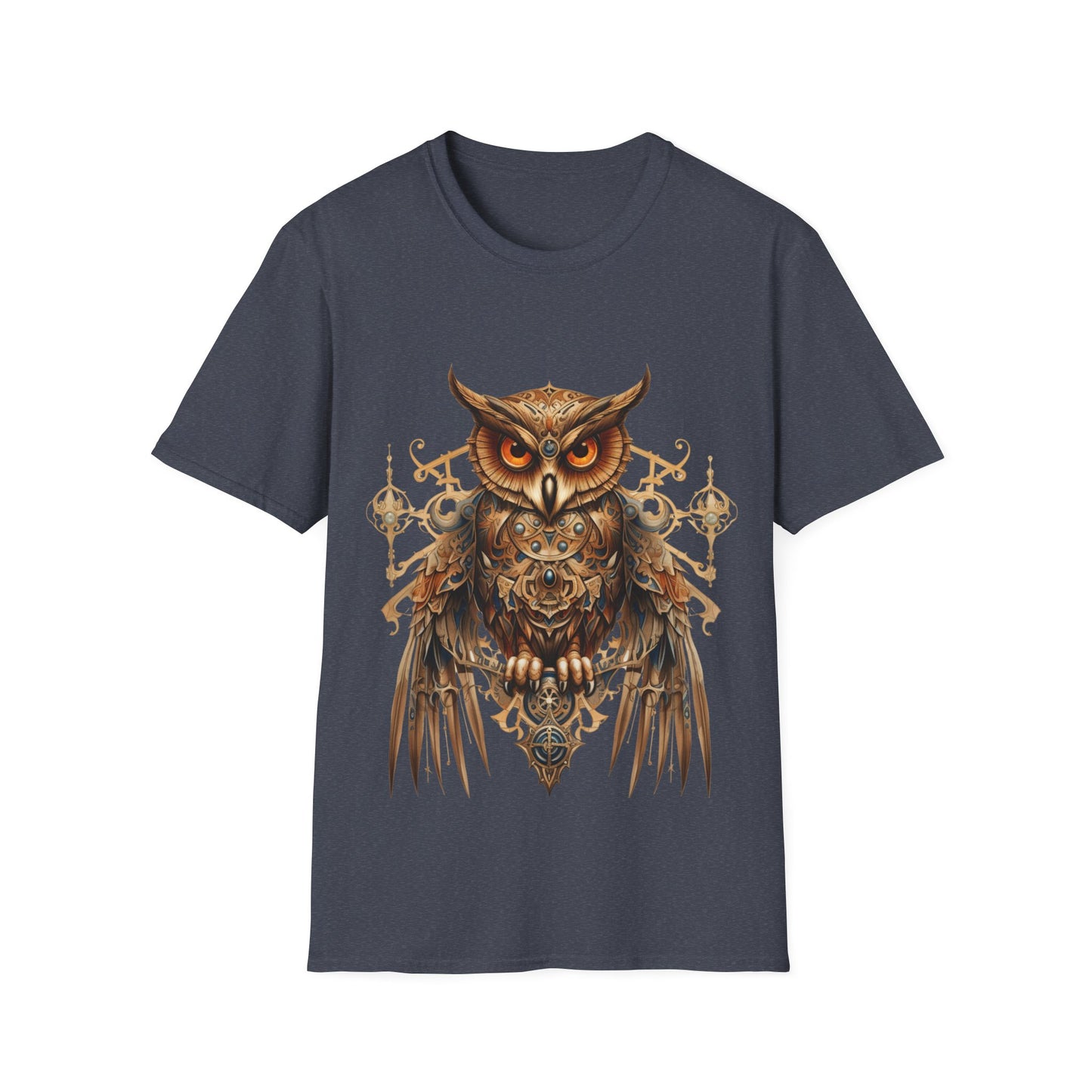 Steampunk Art Deco Style Owl II, Golden Owl Shirt, 1920's Owl  Gift  Unisex Tee Shirt, T-Shirt Softstyle T-Shirt Tee Teeshirt