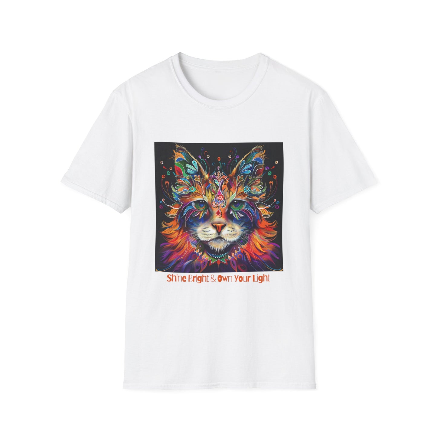 "Shine Bright and Own Your Light" Cat Shaman Graphic Cat Tee, Cat Lover's Graphic Tee Graphic Unisex T- Shirt, T-Shirt Cat Lovers Gift  Softstyle T-Shirt Tee Teeshirt Stylized Cat