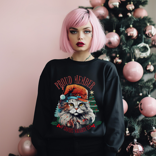 Santa's Naughty List Kitty Christmas Cat, Cat Lovers Gift, Kitty Cat Christmas Shirt Unisex Sweatshirt Sweat Shirt, Many Colors