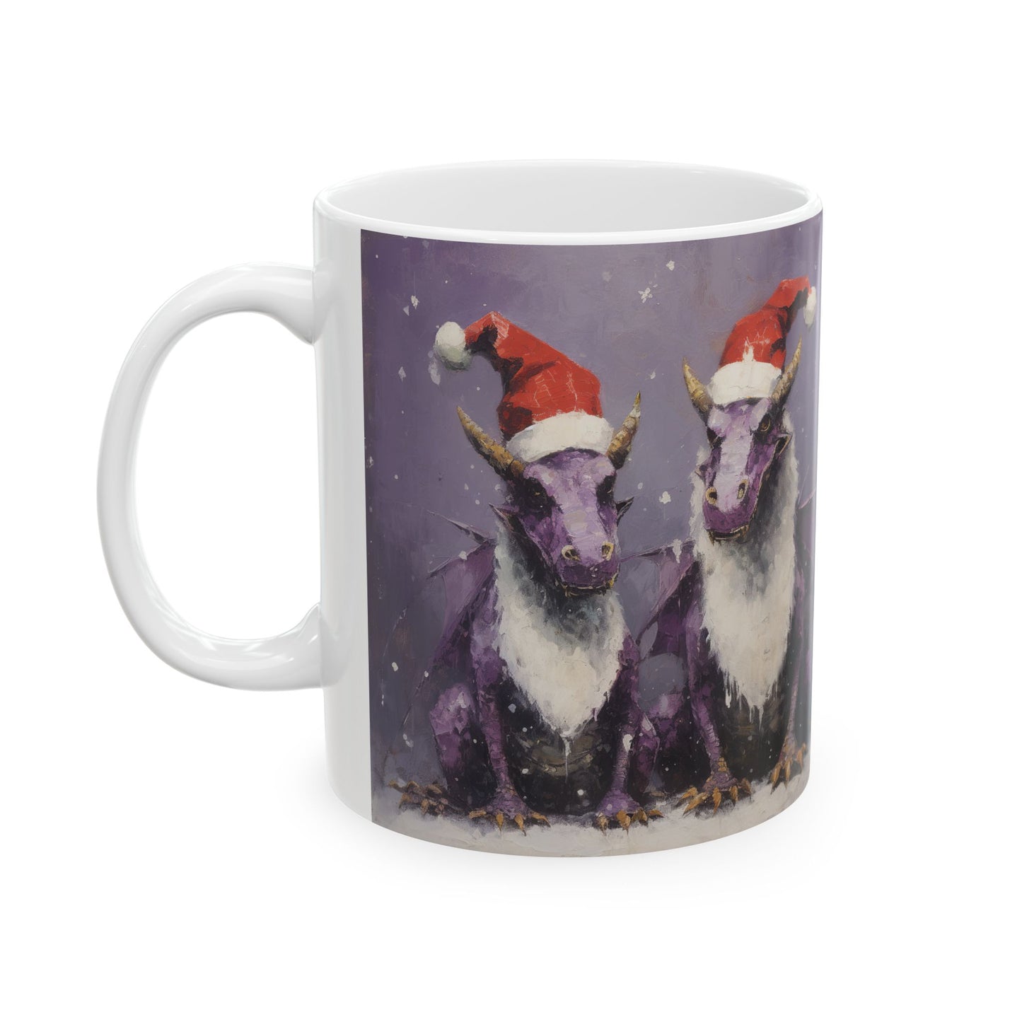 Purple Christmas Dragons Mug, Magical Dragon Christmas Gift - Printed Art, Christmas Family  Ceramic Mug 11oz Colorful Kids Dragon in Santa