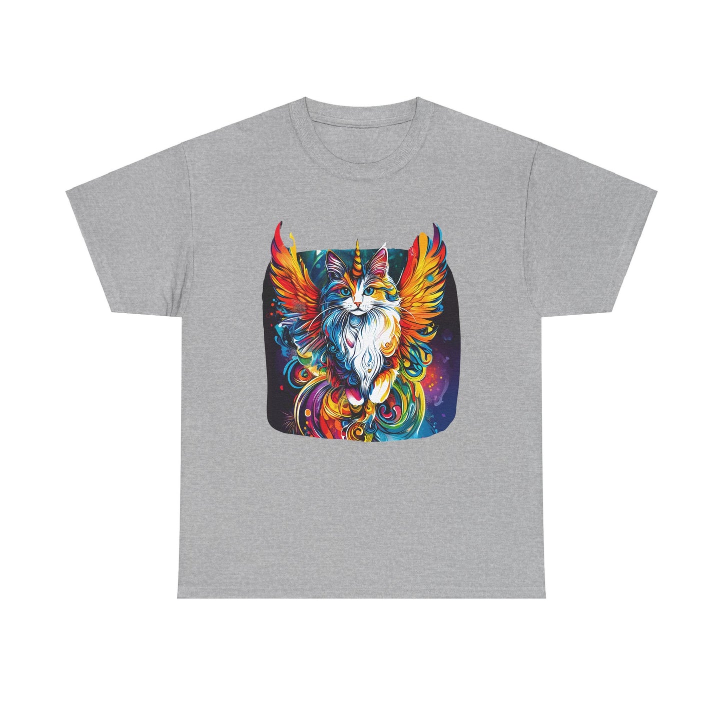 Golden Wings  Angel CatUnicorn, Cat Memorial Unicorn Cat with Angel Wings Graphic Tee-  Cat Gift Unisex Heavy Cotton Tee T-Shirt