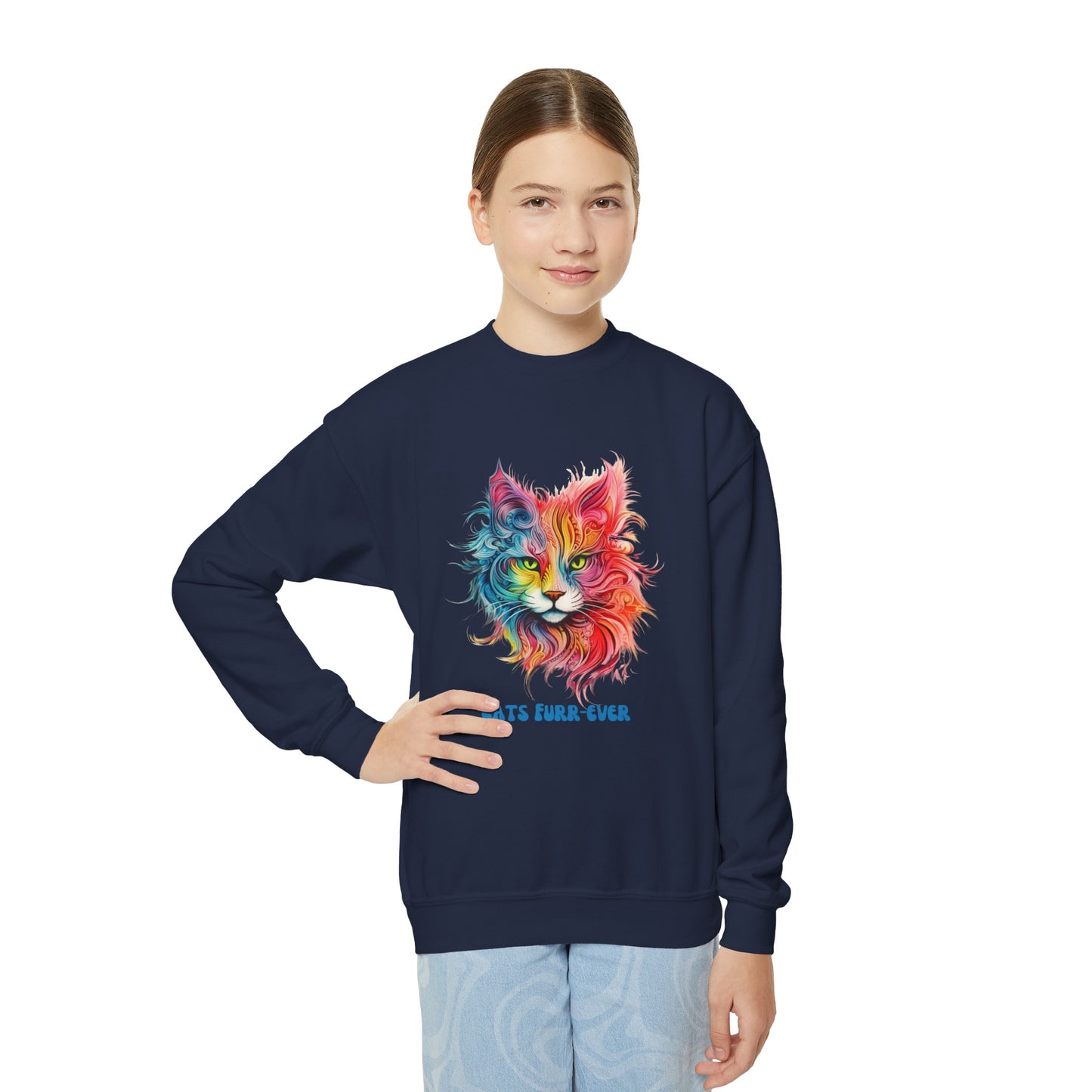 Cats Furr-Ever. Kids Cat Lovers, Kids, Girls, Boys Youth Crewneck Sweatshirt Magic  Fluffy Cat for Kids