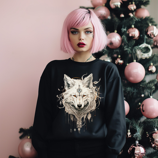 Tribal Style White Wolf, Lone Wolf Sweatshirt, Wolf Totem Gift, Canada, Northern US Wolf Conservation Shirt Unisex Sweatshirt Sweat Shirt