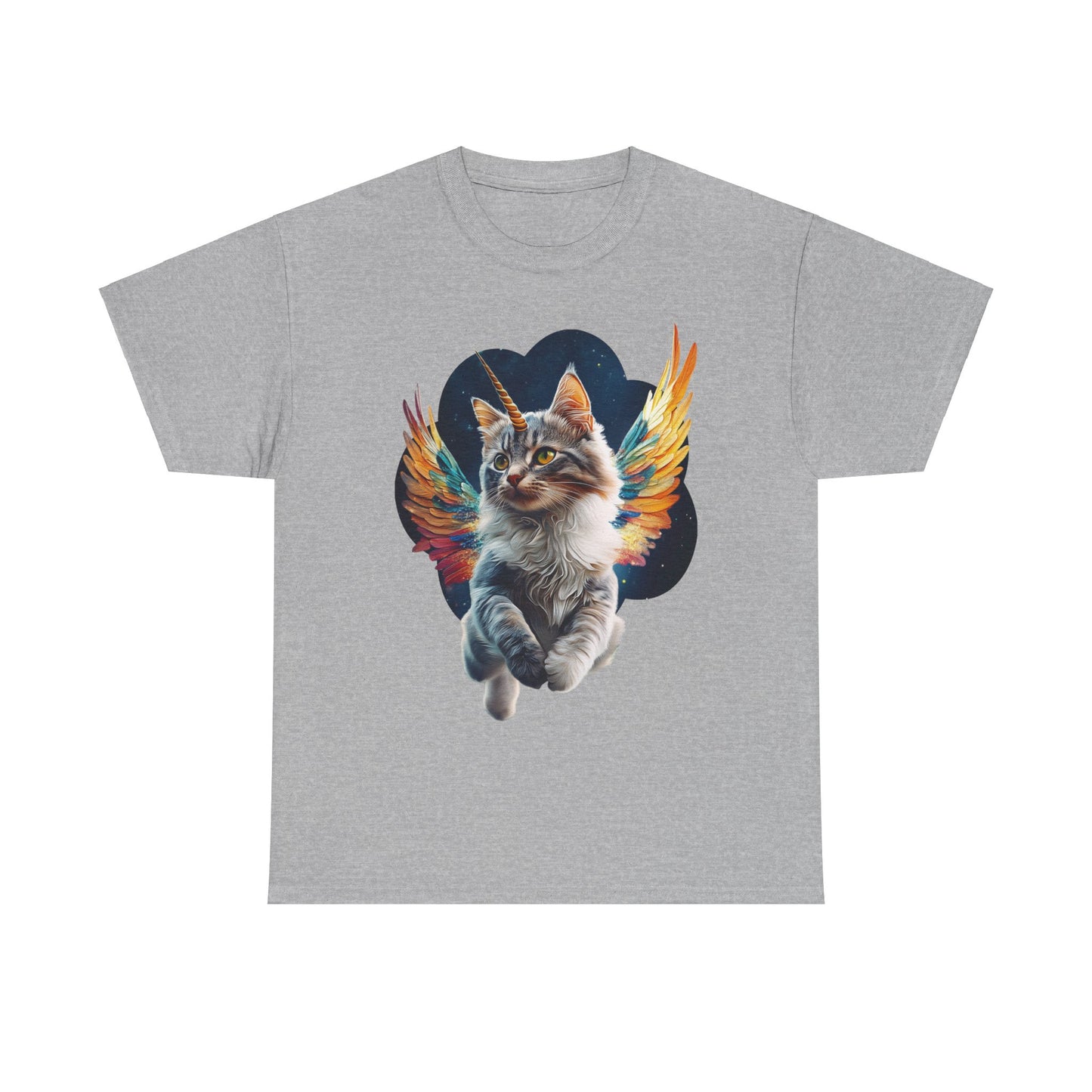 Unicorn Angel Cat, Cat Memorial Unicorn Angel Cat with Angel Wings Graphic Tee-  Cat Gift Unisex Heavy Cotton Tee T-Shirt
