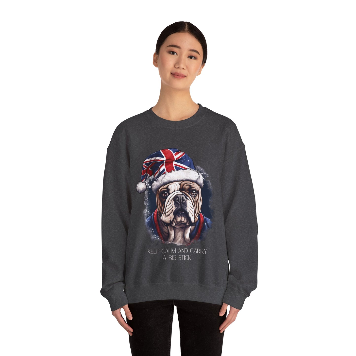 British English Bulldog - Keep Calm and Carry a Big Stick Union Jack Unisex Long Sleeve Jersey Cotton Shirt Mens Women Sweatshirt Sweat Shirt