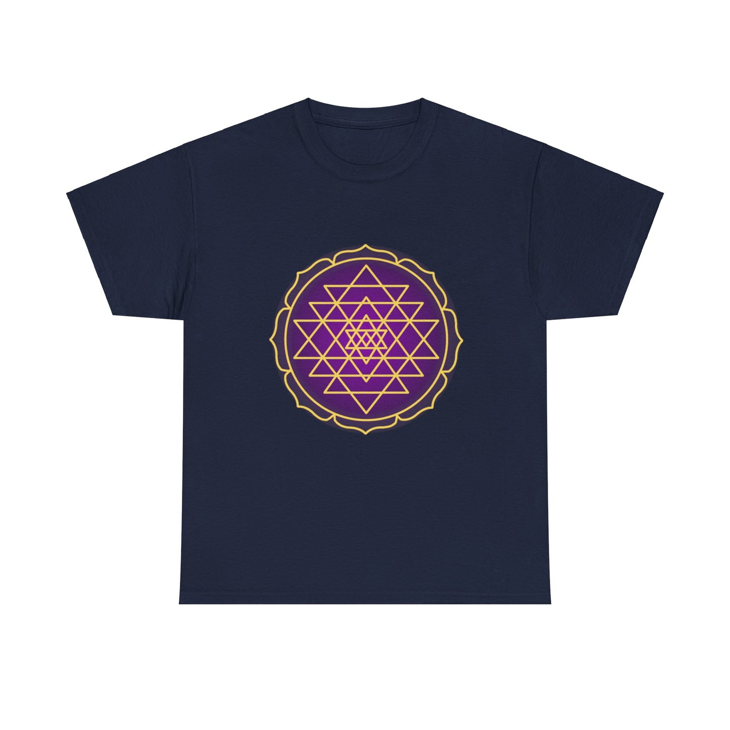 Sri Yantra, Purple Glow, Shree Yantra, Shri Chakra  Nava Chakra Shirt - Graphic Tee - Yoga, Zen, Hindu Gifts Unisex Heavy Cotton Graphic Tee T-Shirt