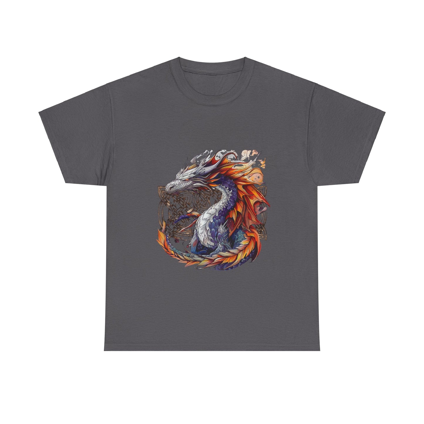 Orange Celtic Dragon Graphic Tee - Dragon in Santa Hat T-shirt -  Dragon Lovers Unisex Heavy Cotton Tee T-Shirt