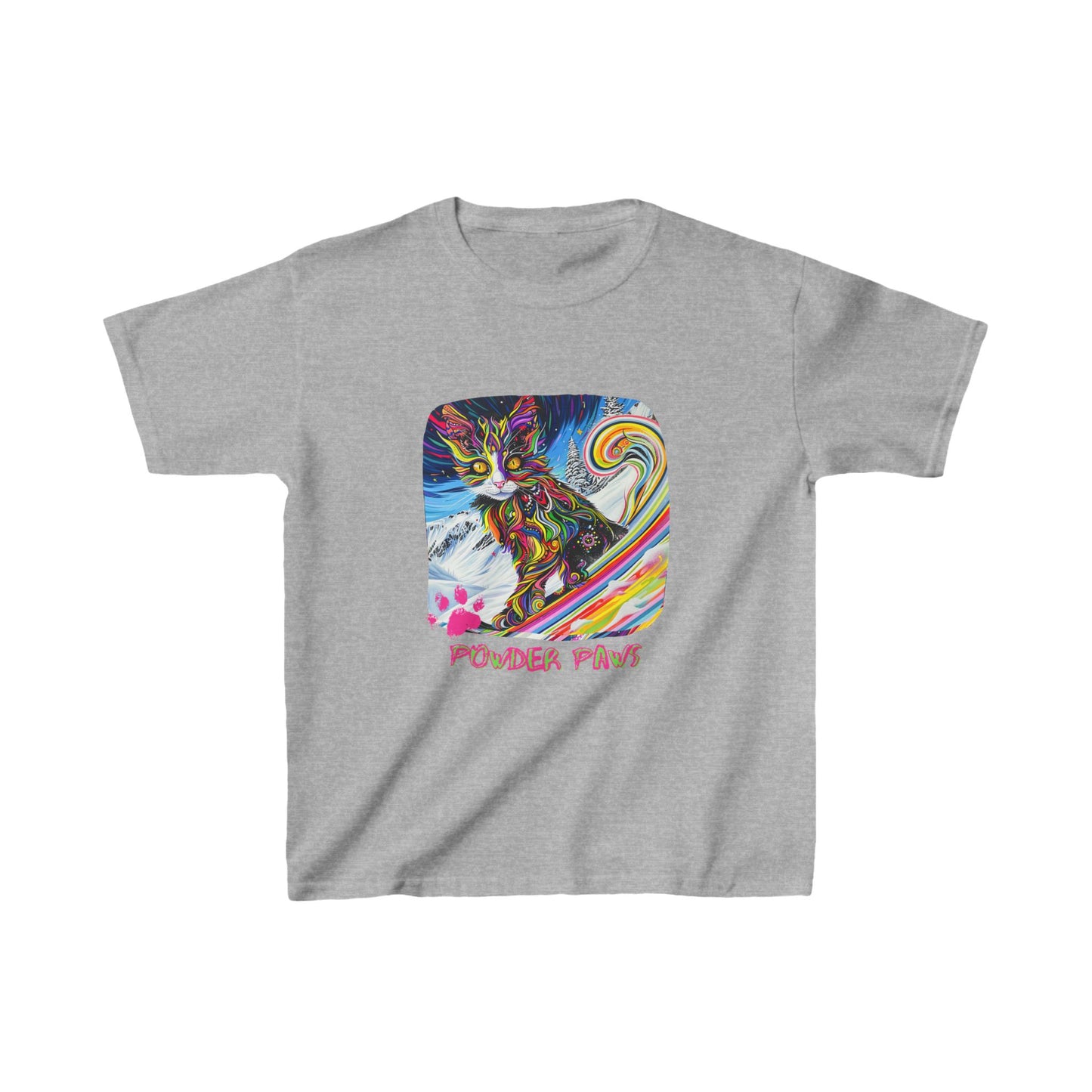 Kids - Powder Paws Skiing Cat Graphic Tee - Vibrant Ski Cat Design for Young Adventurers