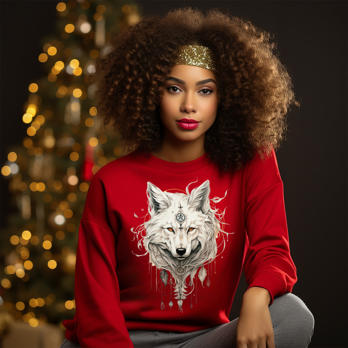 Tribal Style White Wolf, Lone Wolf Sweatshirt, Wolf Totem Gift, Canada, Northern US Wolf Conservation Shirt Unisex Sweatshirt Sweat Shirt