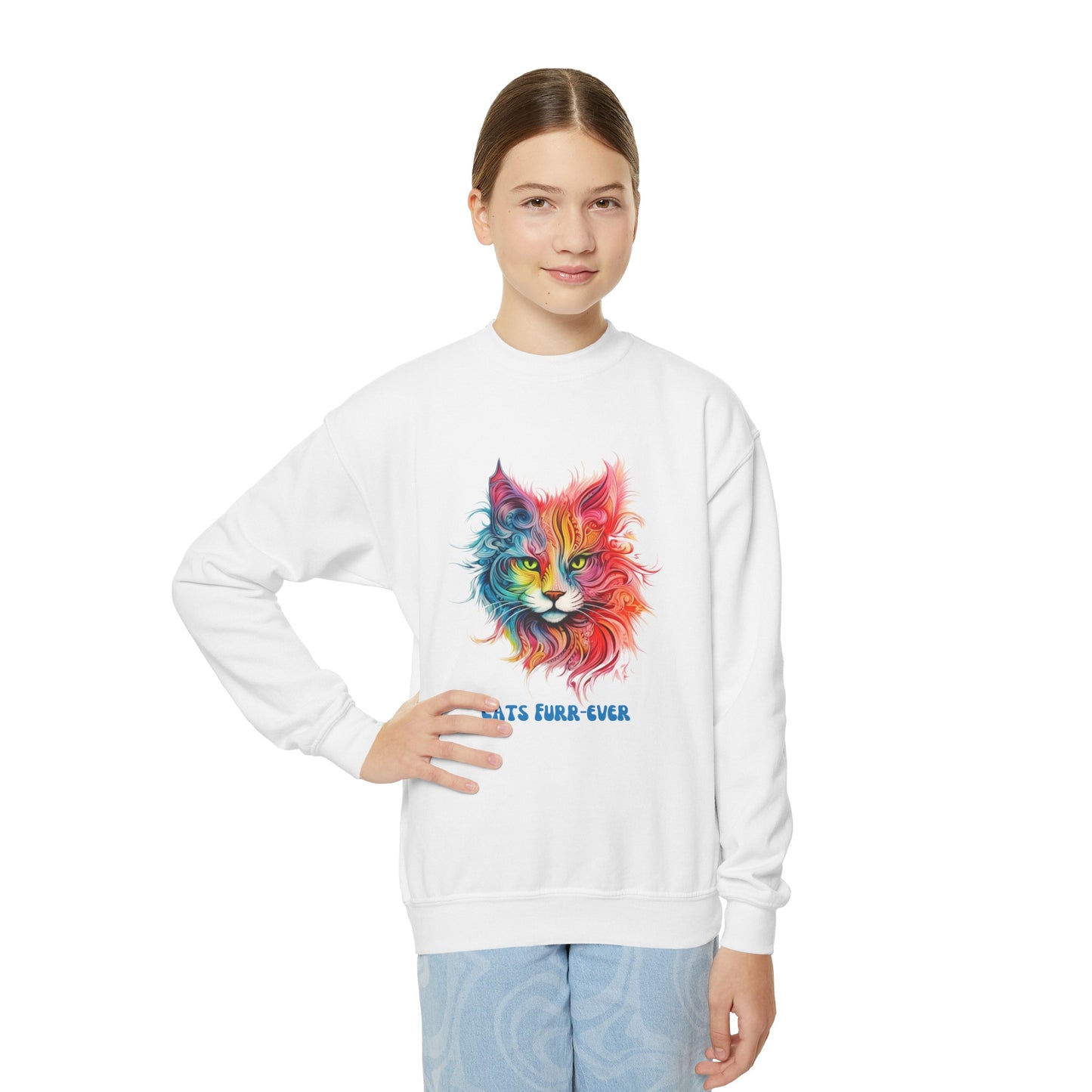 Cats Furr-Ever. Kids Cat Lovers, Kids, Girls, Boys Youth Crewneck Sweatshirt Magic  Fluffy Cat for Kids